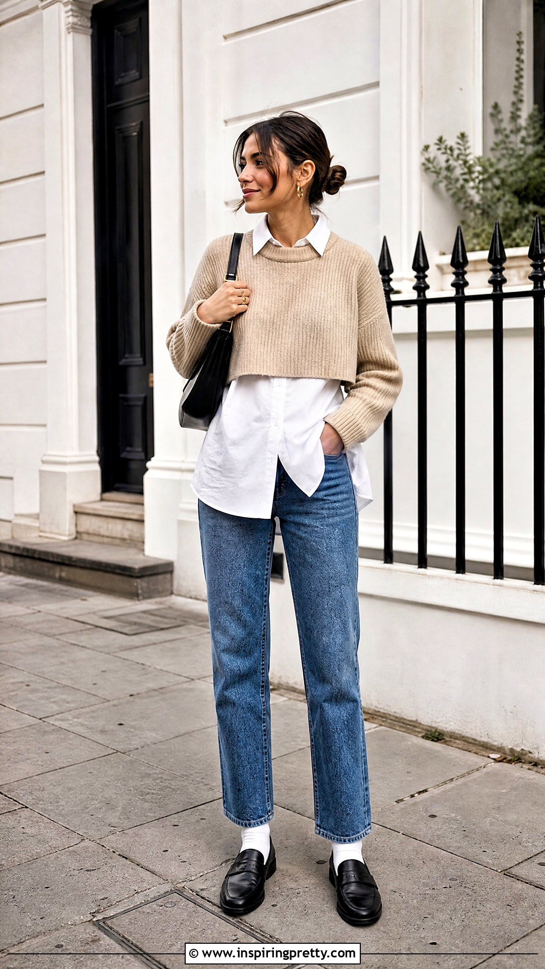 Crop Sweater Over White Button Down Shirt Outfit - 25 Crop Top With Top Underneath outfit ideas
