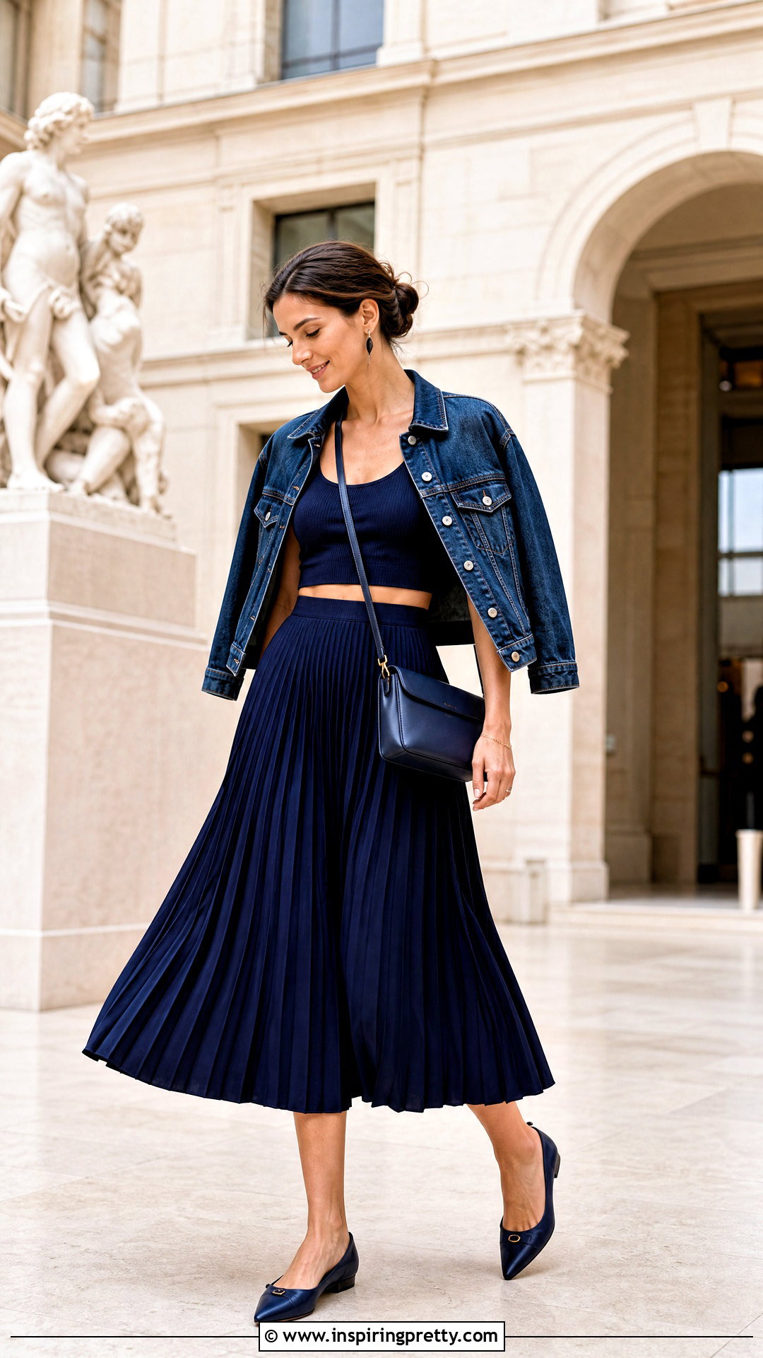 Crop Tank Top With Pleated Midi Skirt - 50 Crop Tank Top outfit ideas