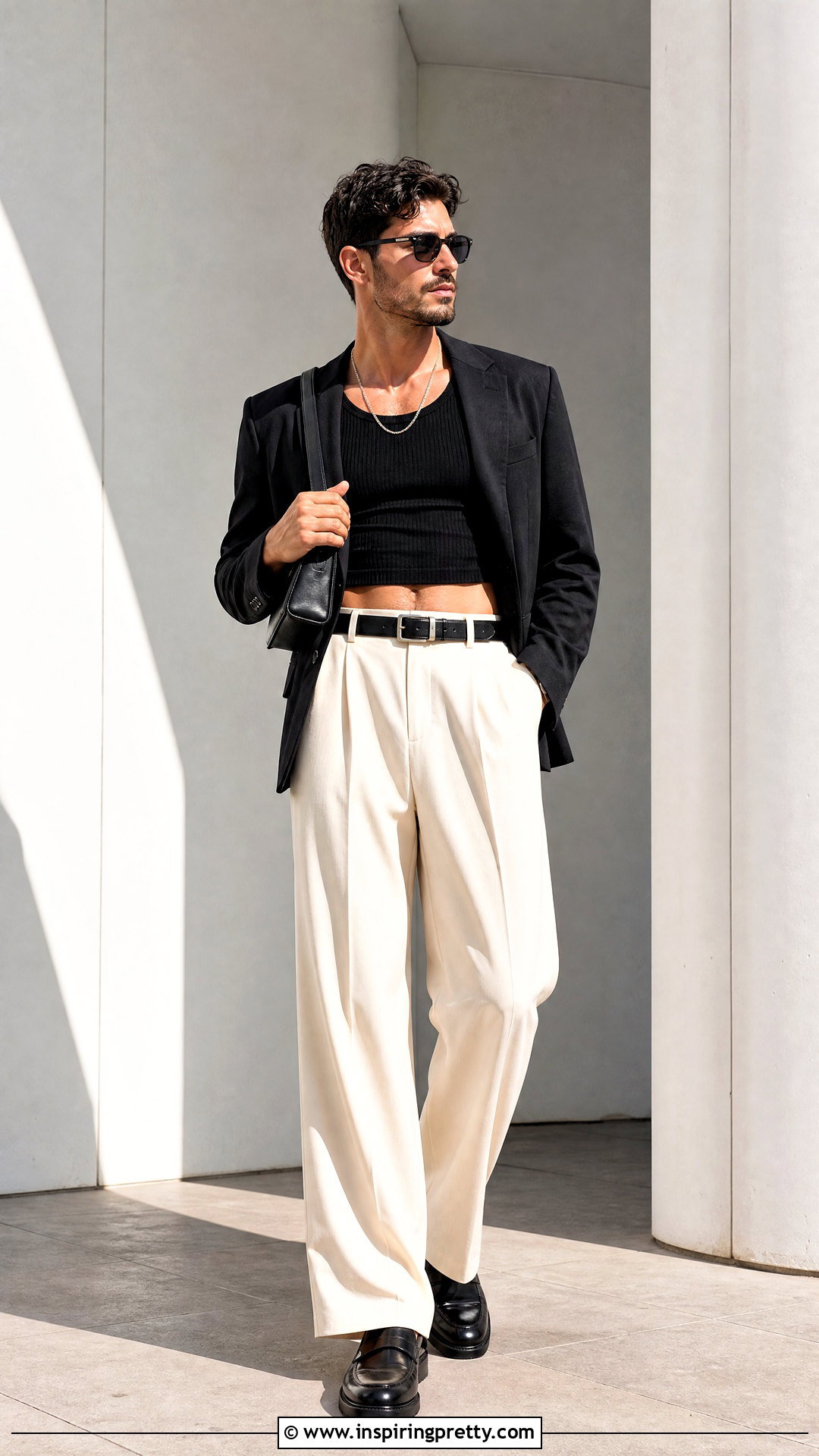 Crop Tank Top With Wide Leg Trousers - 25 man crop top aesthetic ideas