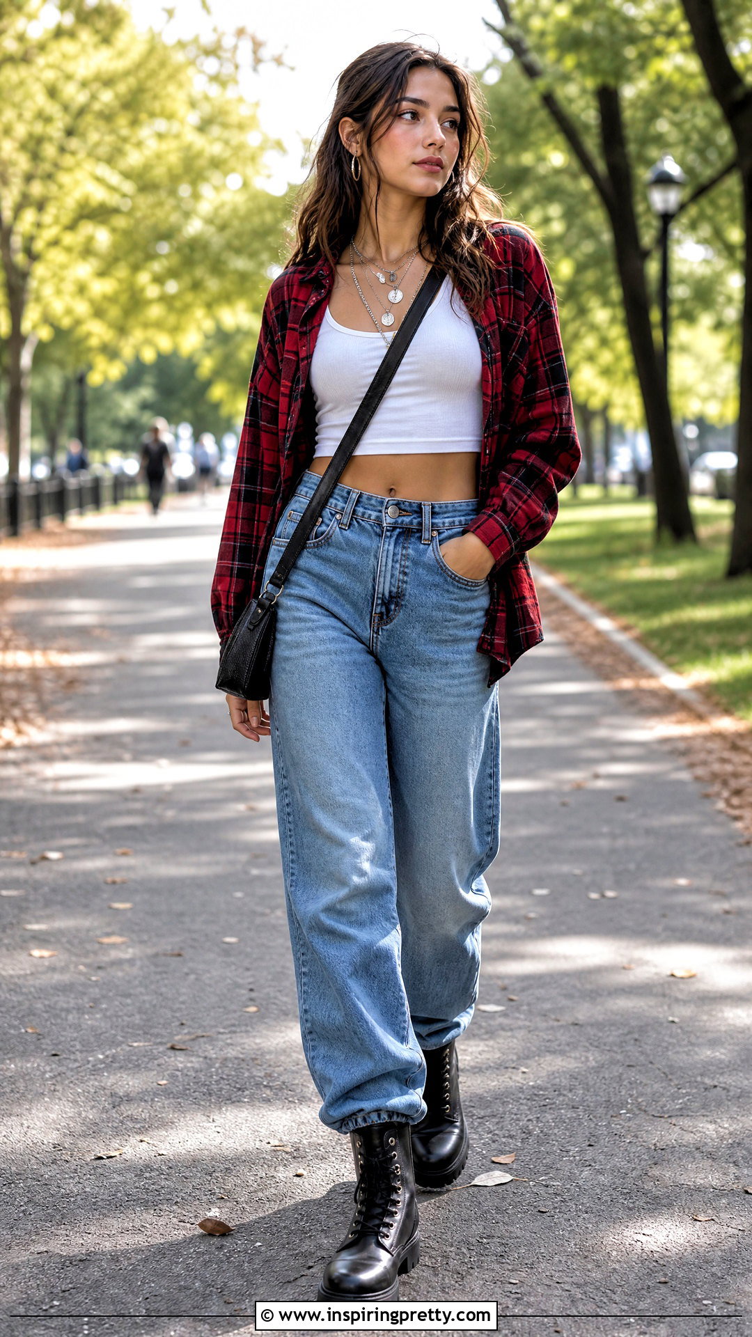 Crop Top And Flannel With Baggy Jeans - 50 baggy jeans and crop top outfit ideas