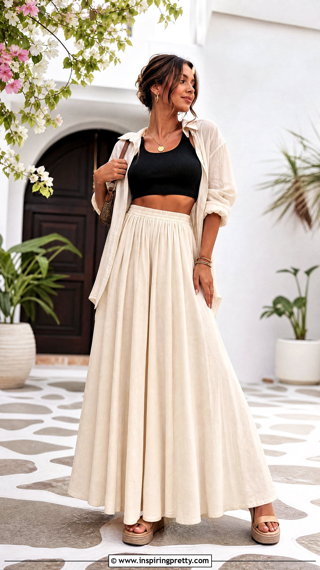 Crop Top And High Waisted Maxi Skirt Outfit - 50 skirt and top outfits