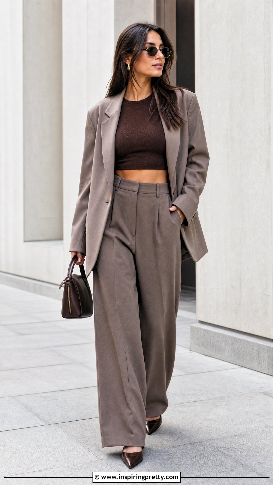 Crop Top And Oversized Blazer With Wide Leg Pants - 20 crop top with blazer outfit ideas