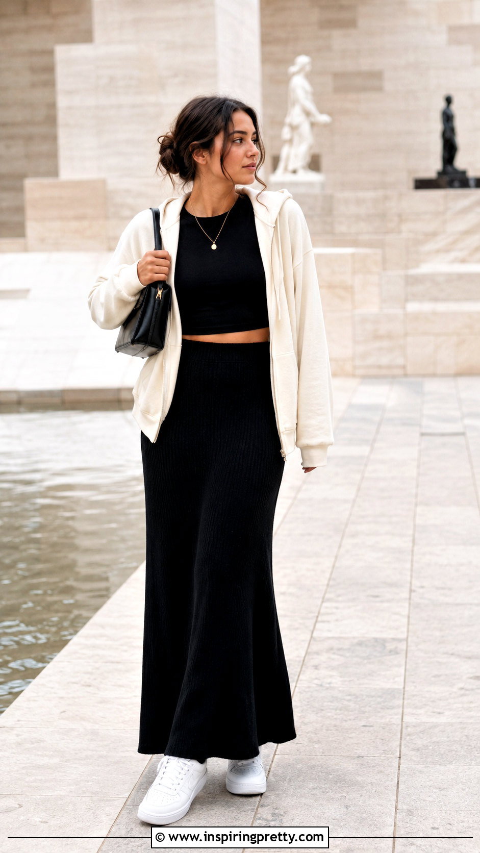 Crop Top And Zip Up Hoodie With Maxi Skirt - 25 crop top and zip up hoodie outfit ideas