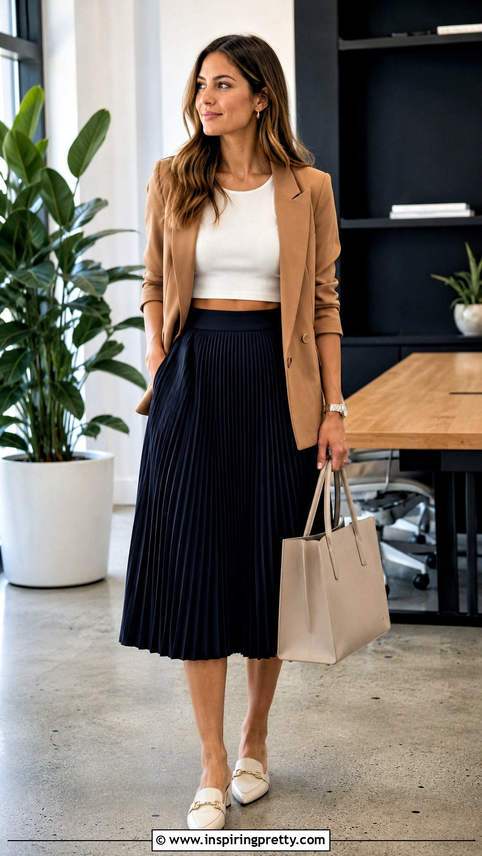 Crop Top Blazer And Pleated Flared Skirt Outfit - 20 Crop Top Flared Skirt outfits