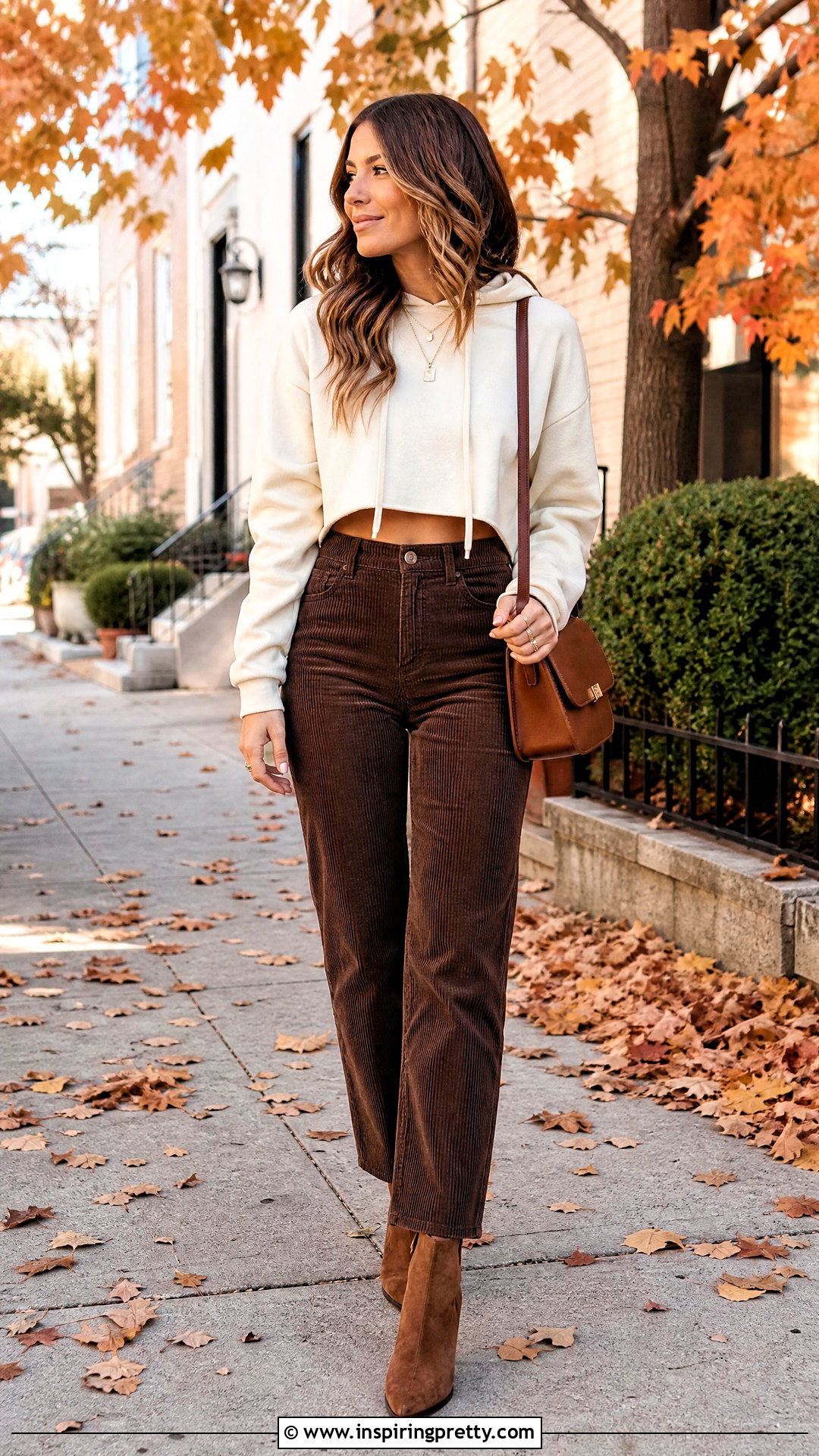 Crop Top Hoodie With Corduroy Pants - 50 crop top hoodie outfit ideas