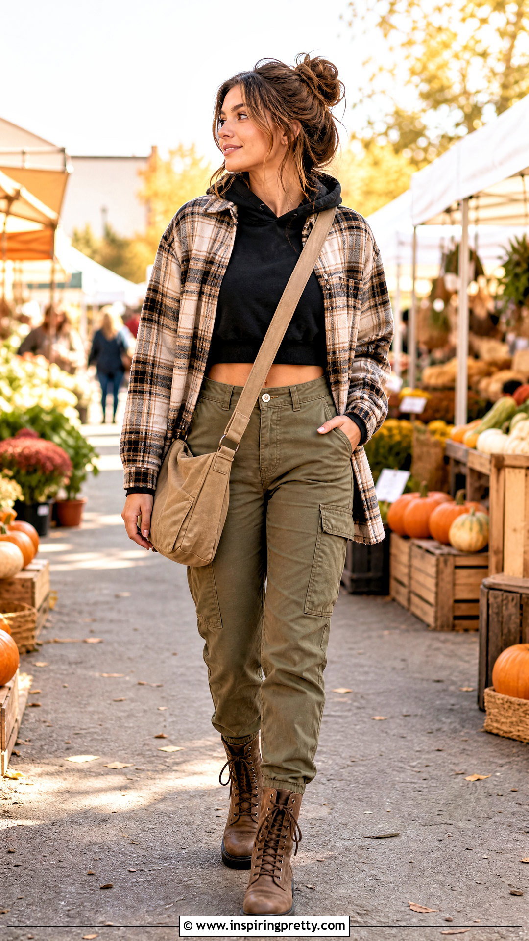 Crop Top Hoodie With Shacket And Cargo Pants - 50 crop top hoodie outfit ideas