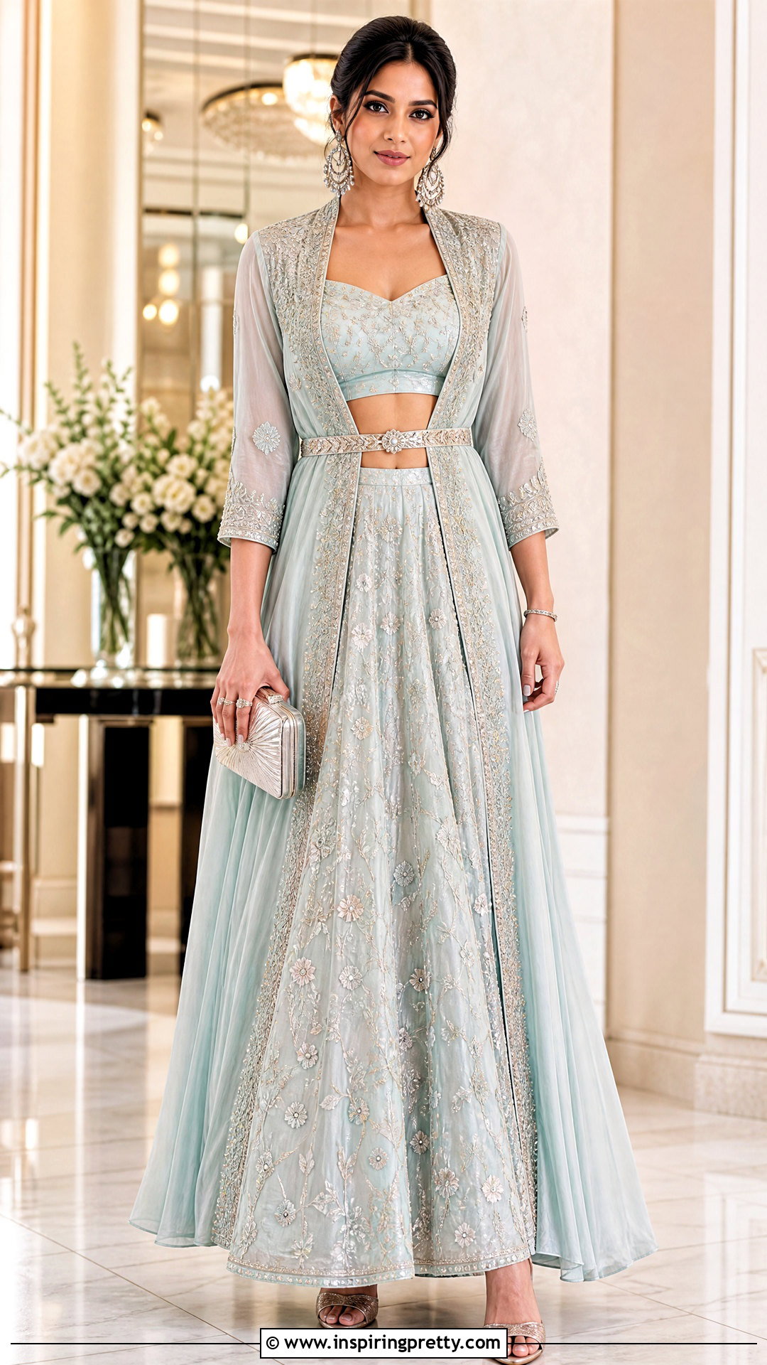 Crop Top Lehenga With Belted Jacket - 50 crop top lehenga with jacket outfit ideas