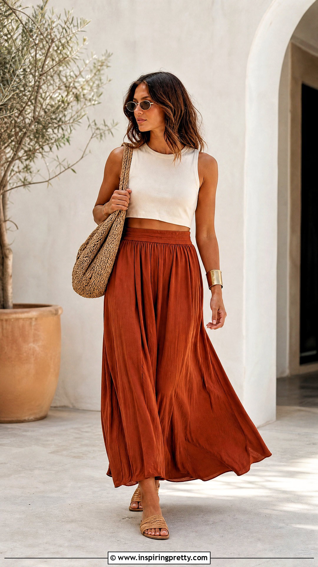 Crop Top Muscle Shirt With A Maxi Skirt - 20 crop top muscle shirt outfit ideas