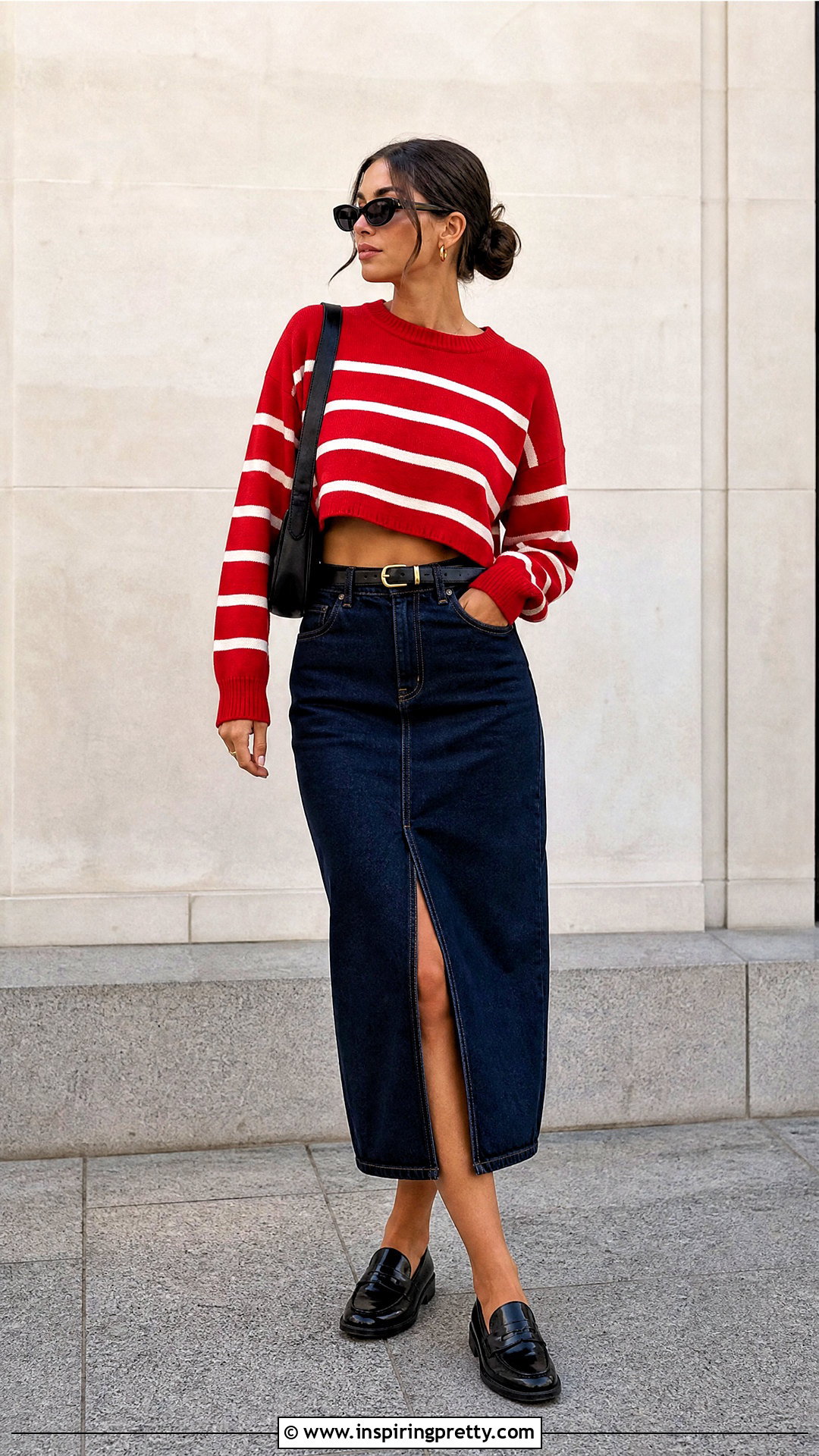 Crop Top Sweater With A Denim Midi Skirt - 20 Crop Top Sweater Style ideas