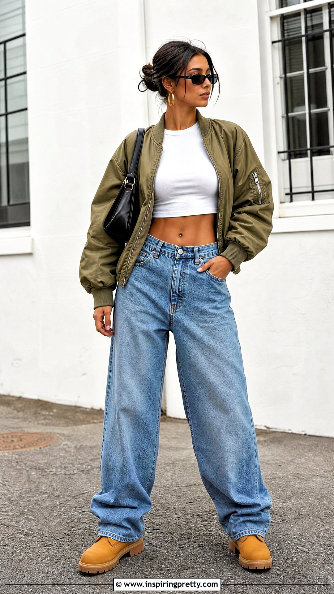 Crop Top With Baggy Jeans And Timberland Boots - 20 Timberland Crop Top outfit ideas