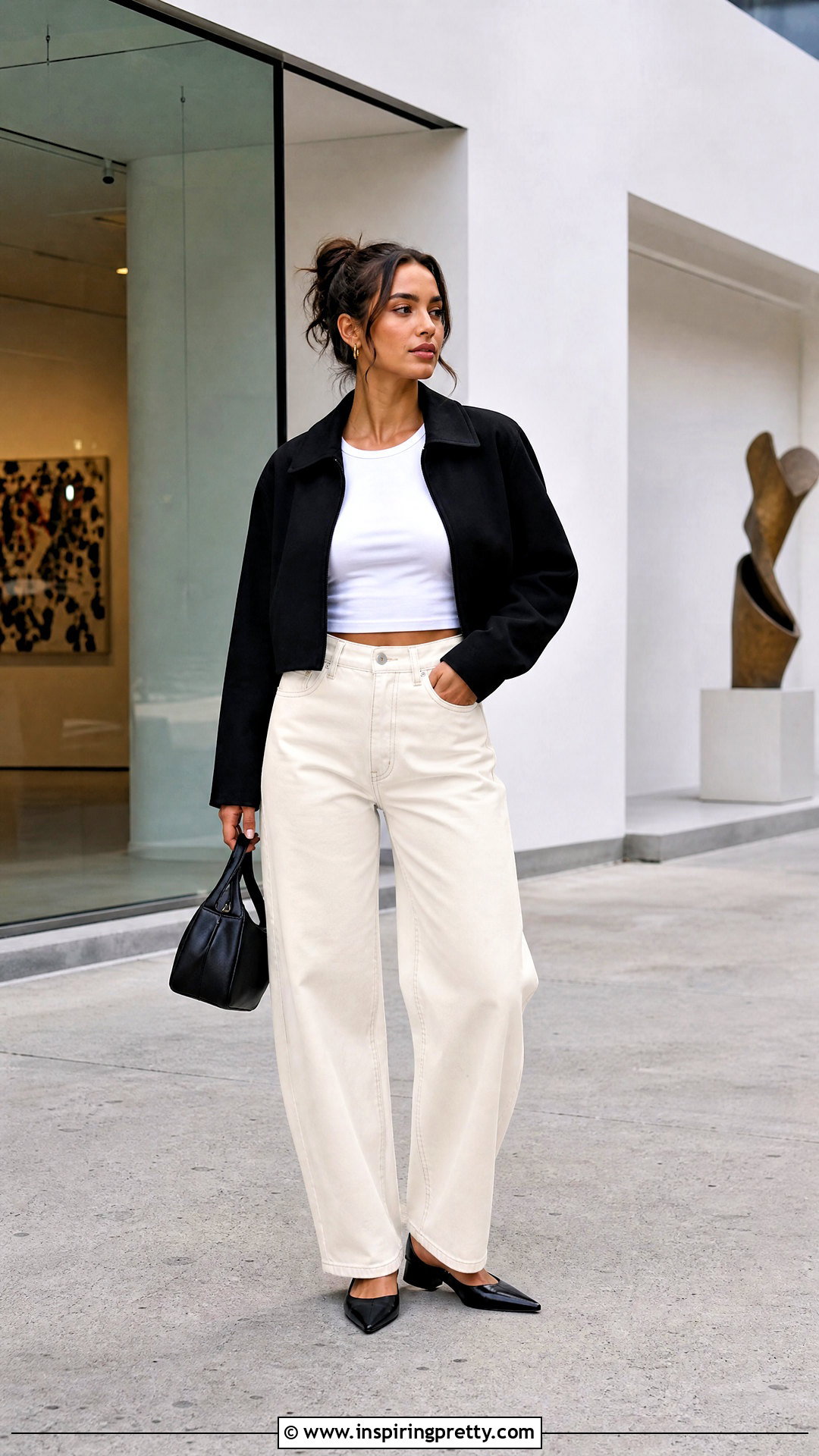 Crop Top With Barrel Jeans - 50 stylish crop top outfit ideas