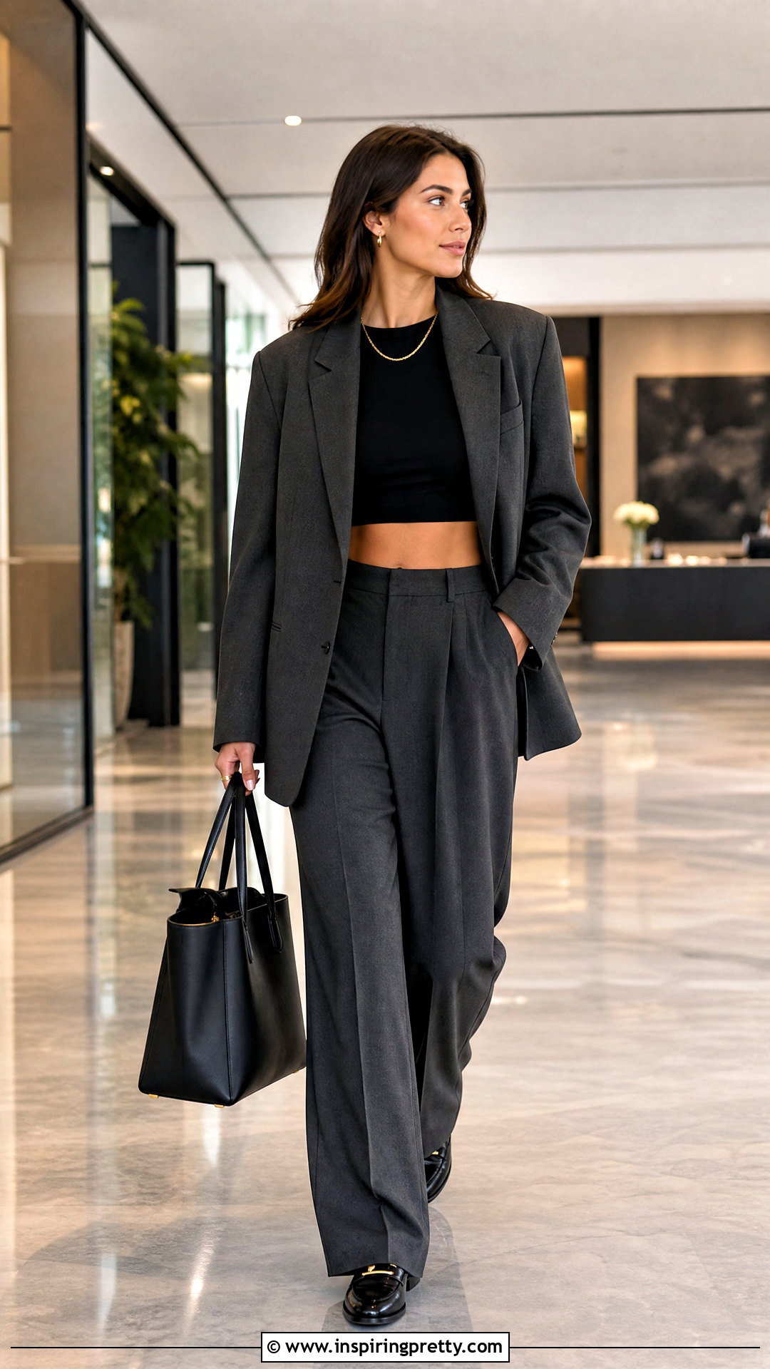 Crop Top With Blazer And Tailored Trousers - 50 trendy crop tops outfit ideas