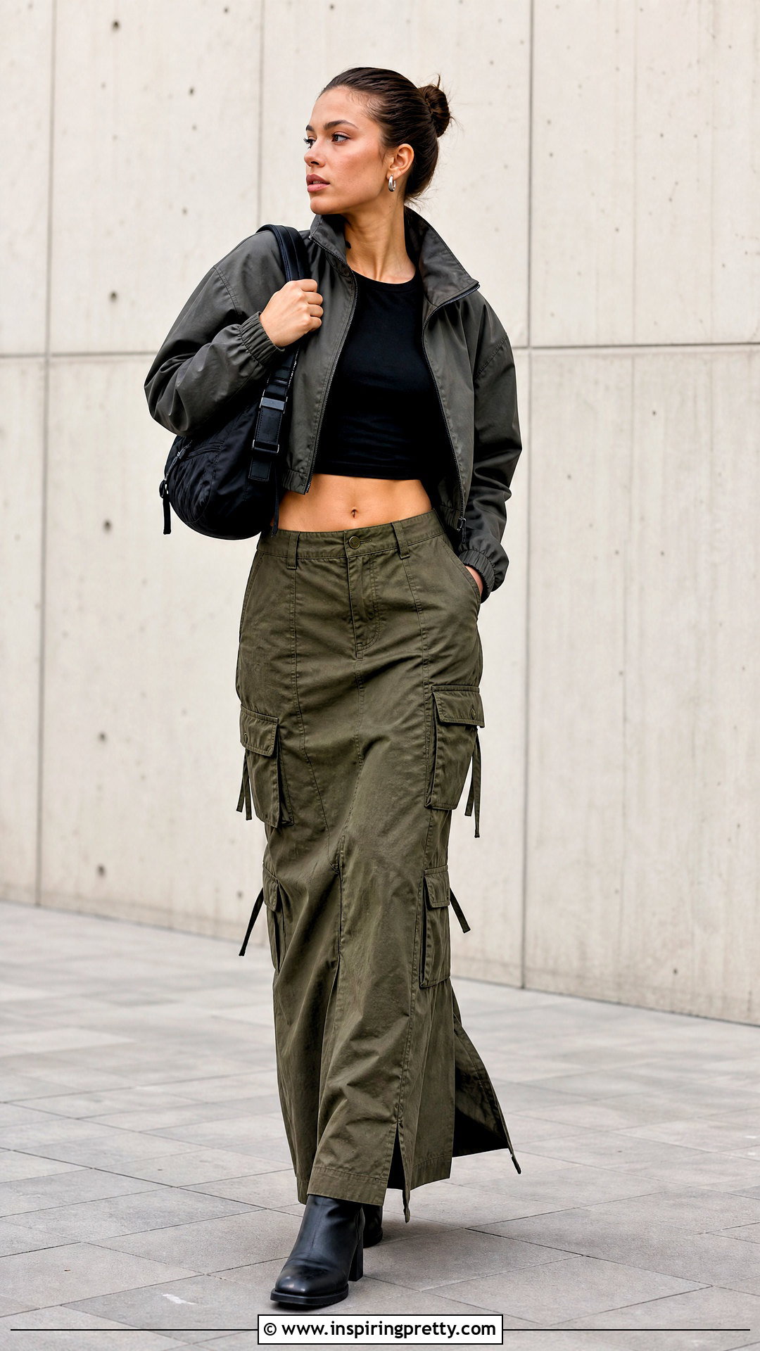 Crop Top With Cargo Maxi Skirt - 50 crop tops outfit ideas