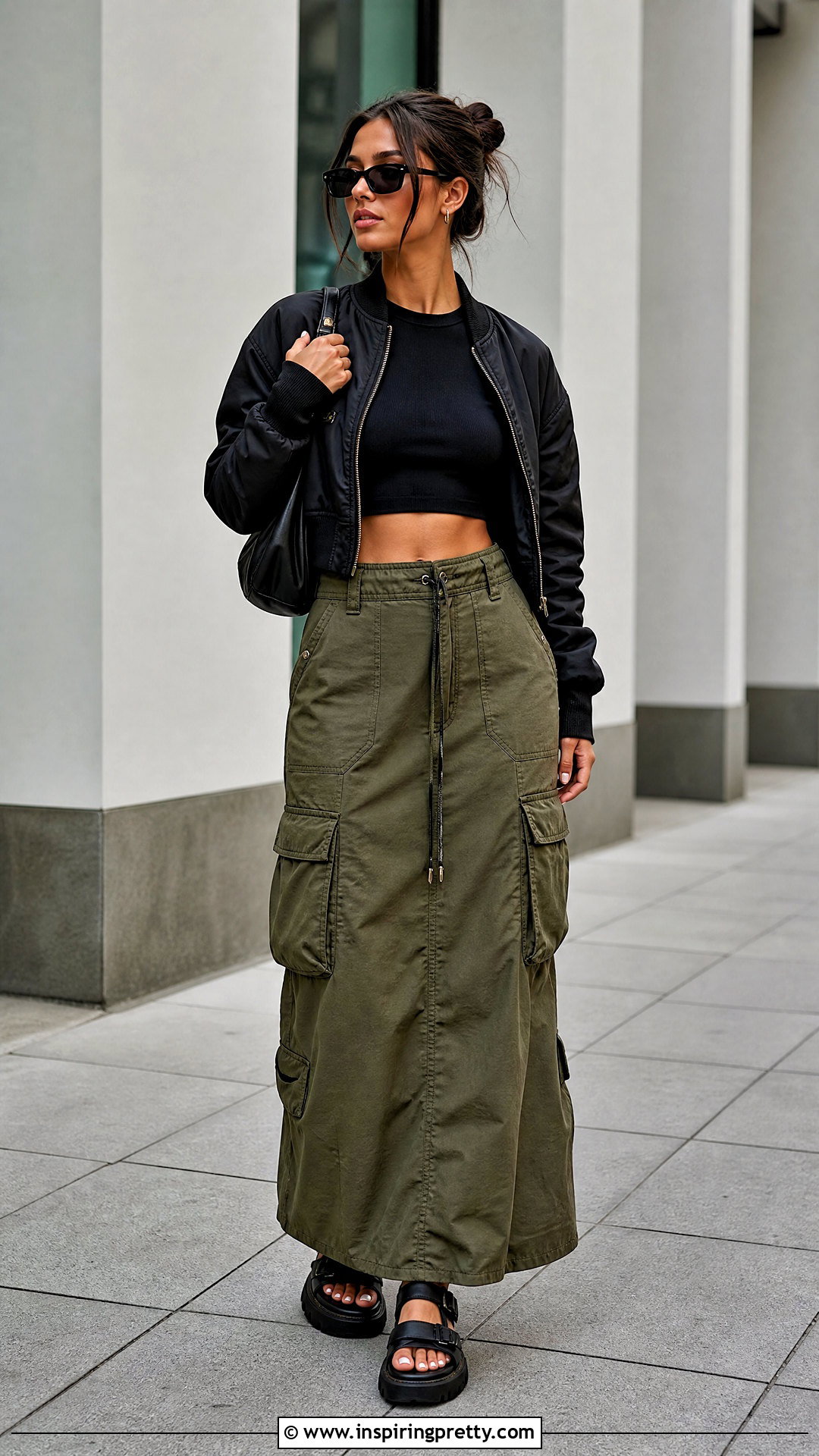 Crop Top With Cargo Maxi Skirt - 50 outfits con crop tops