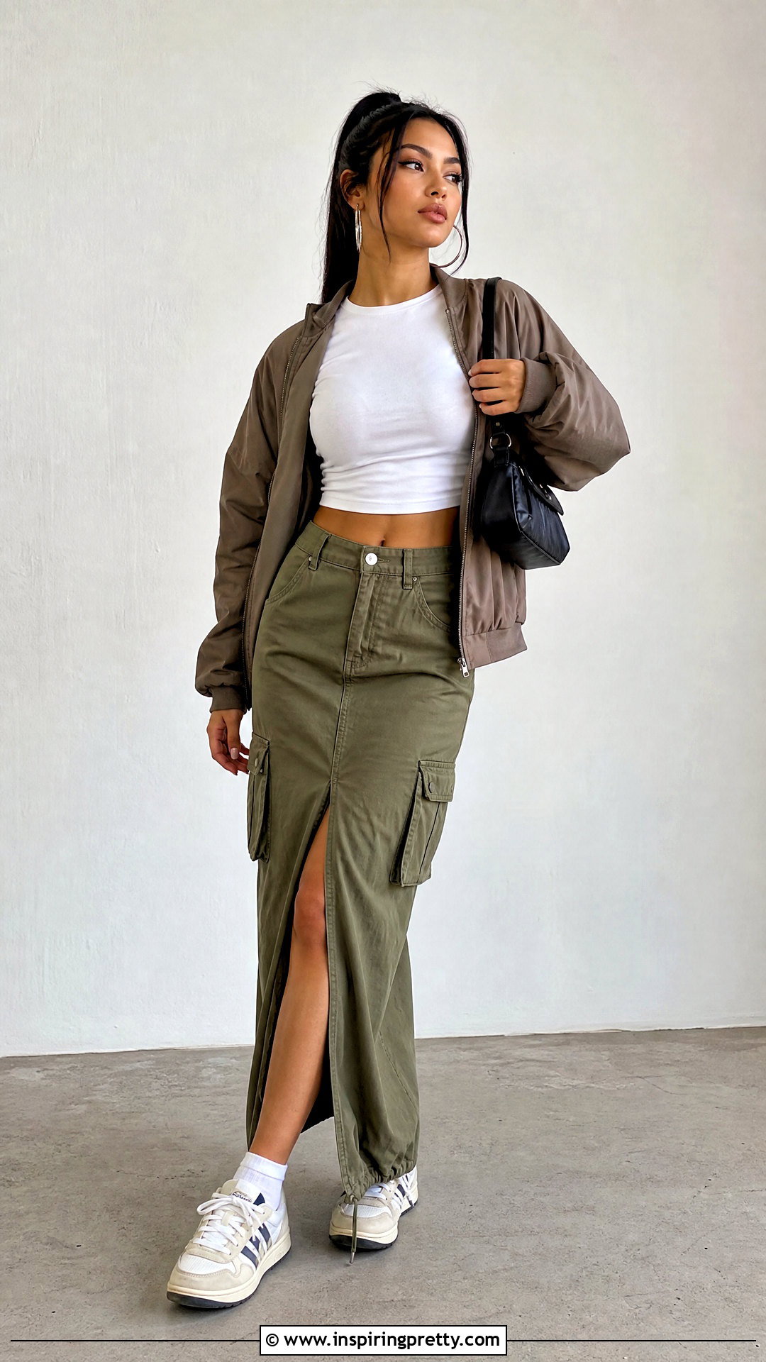 Crop Top With Cargo Maxi Skirt - 50 aesthetic crop top outfit ideas