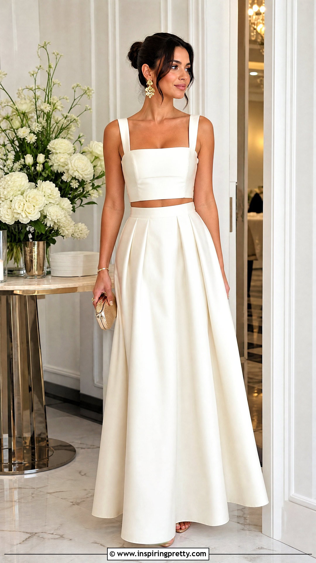 Crop Top With Full Length Formal Skirt - 50 outfits crop tops