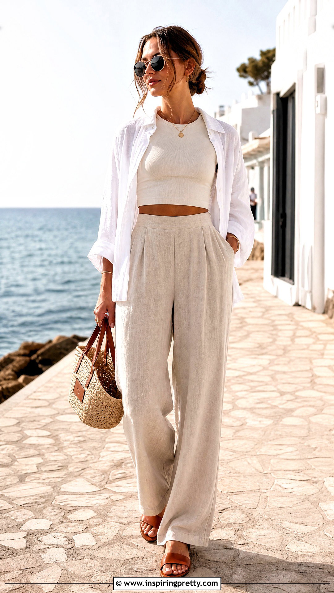 Crop Top With High Waisted Linen Pants - 20 Trendy Crop Top Styling Tips