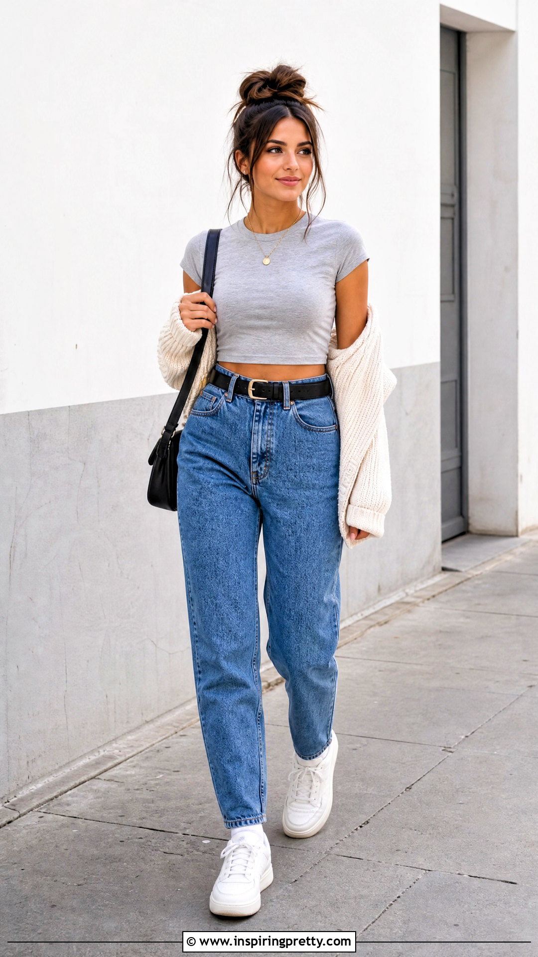 Crop Top With High Waisted Mom Jeans - 50 crop tops outfit ideas