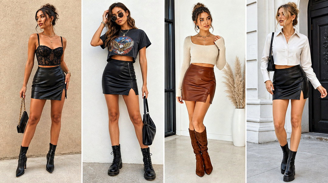 25 Crop Top With Leather Skirt Outfit Ideas for Date Night
