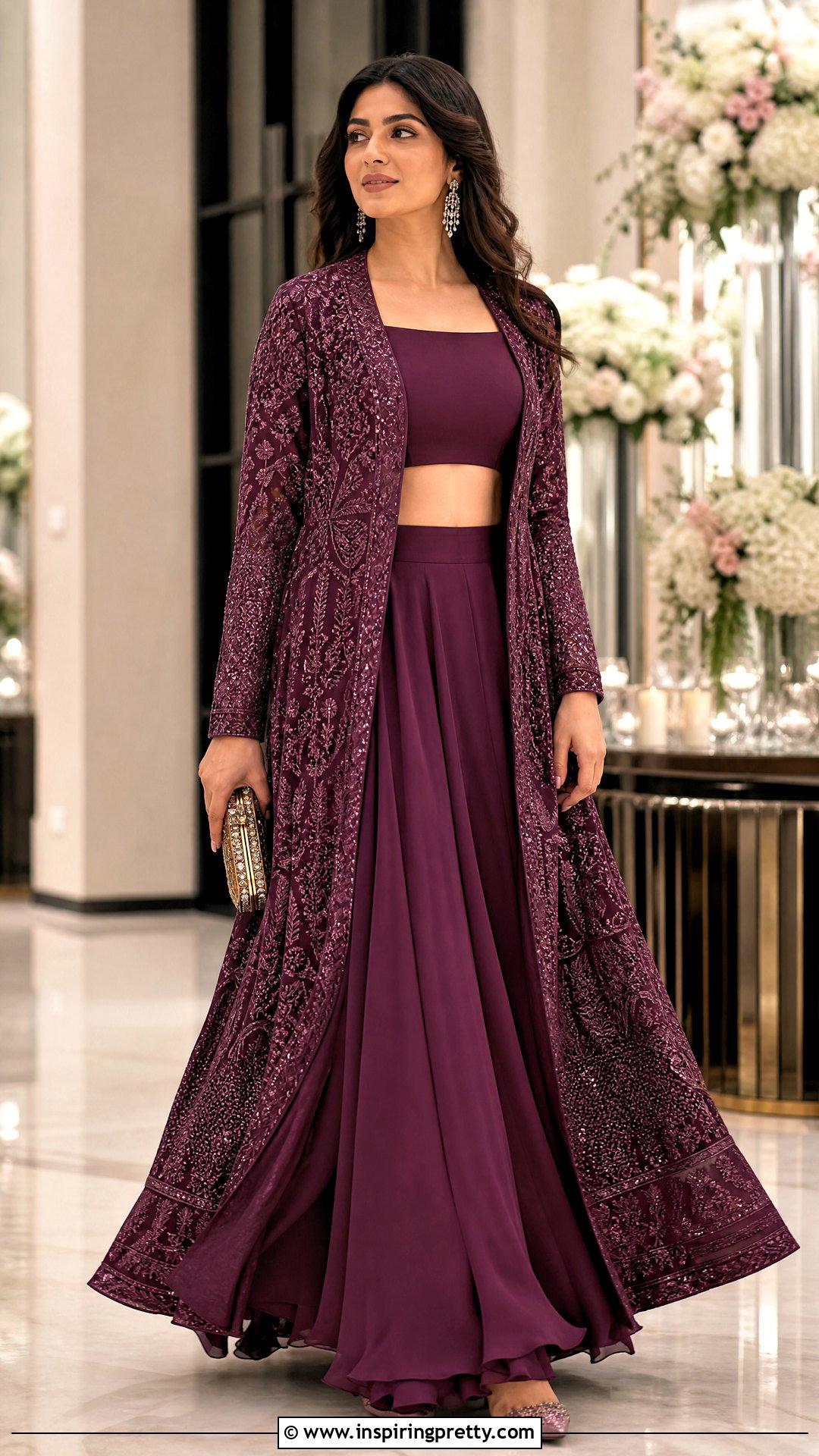 Crop Top With Long Jacket And Lehenga Skirt - 25 crop top and skirt indian party wear for women outfit ideas