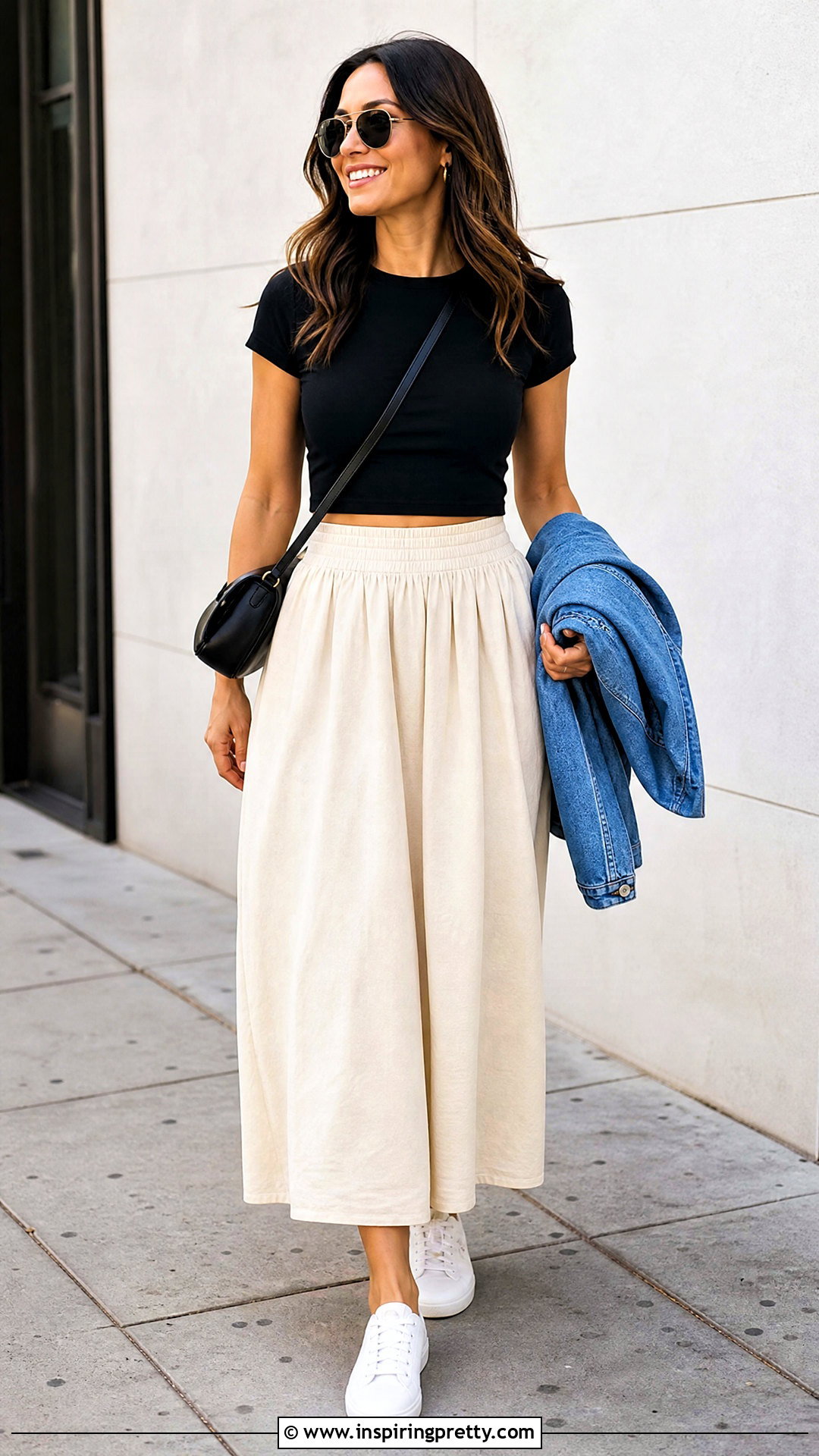 Crop Top With Long Skirt And Sneakers - 50 crop top with long skirt outfit ideas