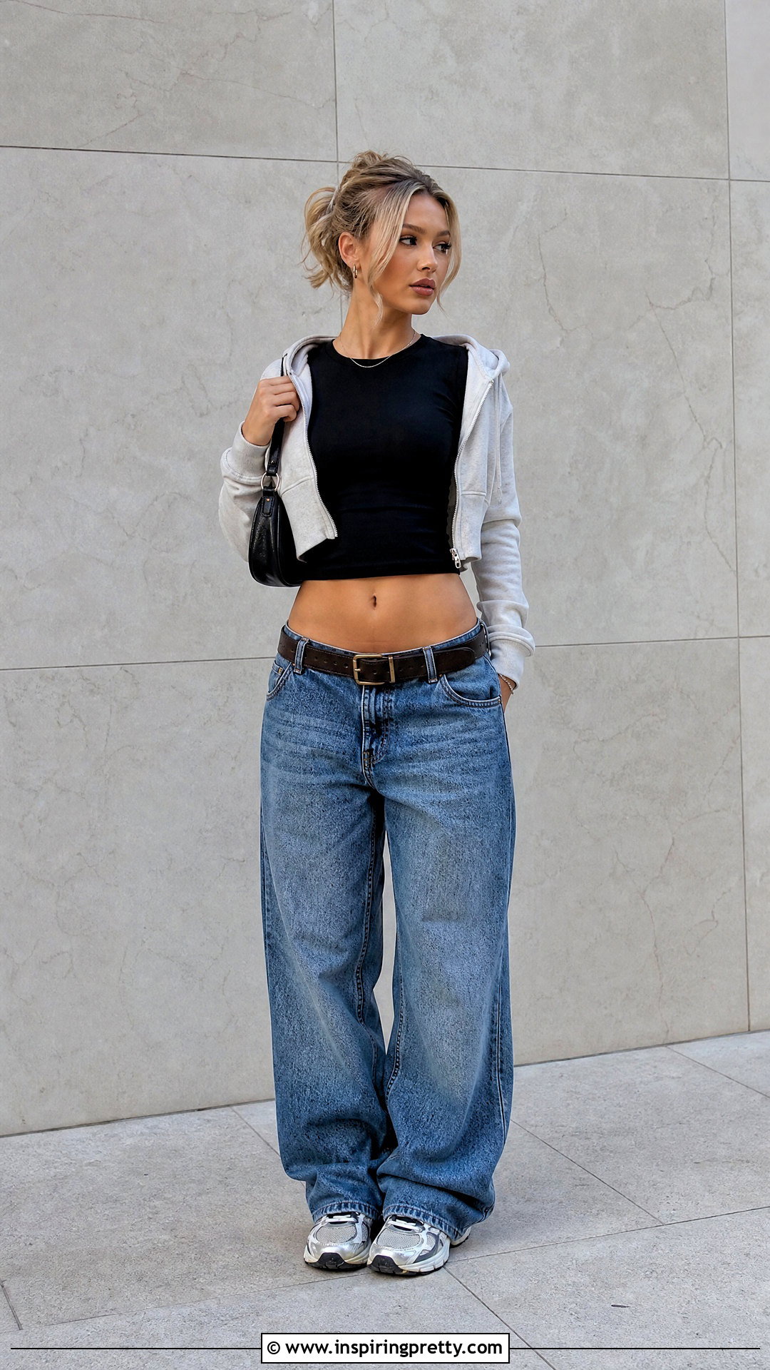 Crop Top With Low Rise Baggy Jeans - 50 crop tops outfit ideas
