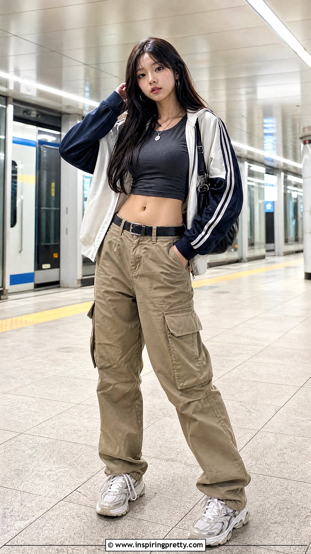 Crop Top With Low Rise Cargo Pants Outfit - 50 crop top outfits korean styles