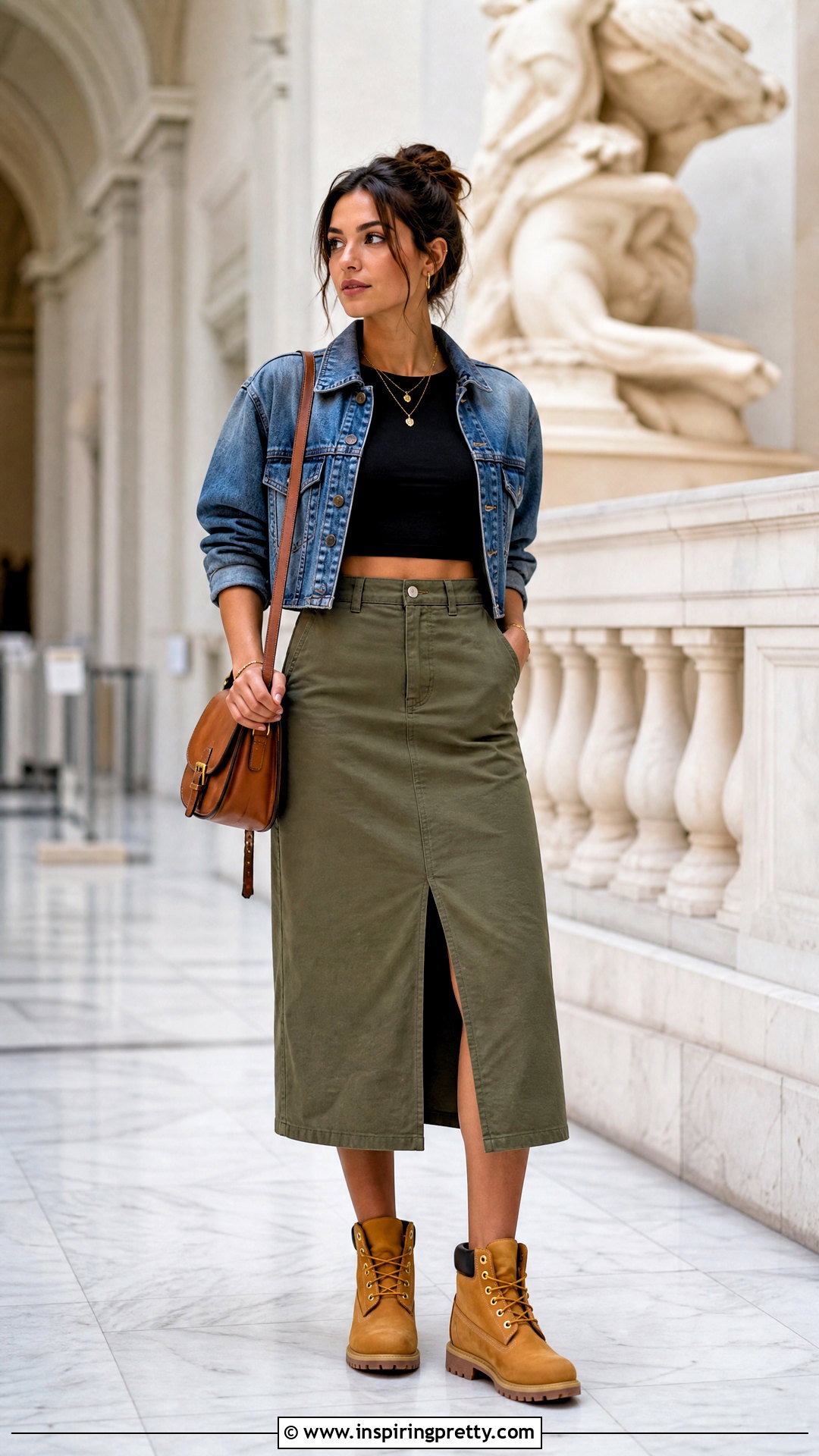 Crop Top With Midi Skirt And Timberland Boots - 20 Timberland Crop Top outfit ideas