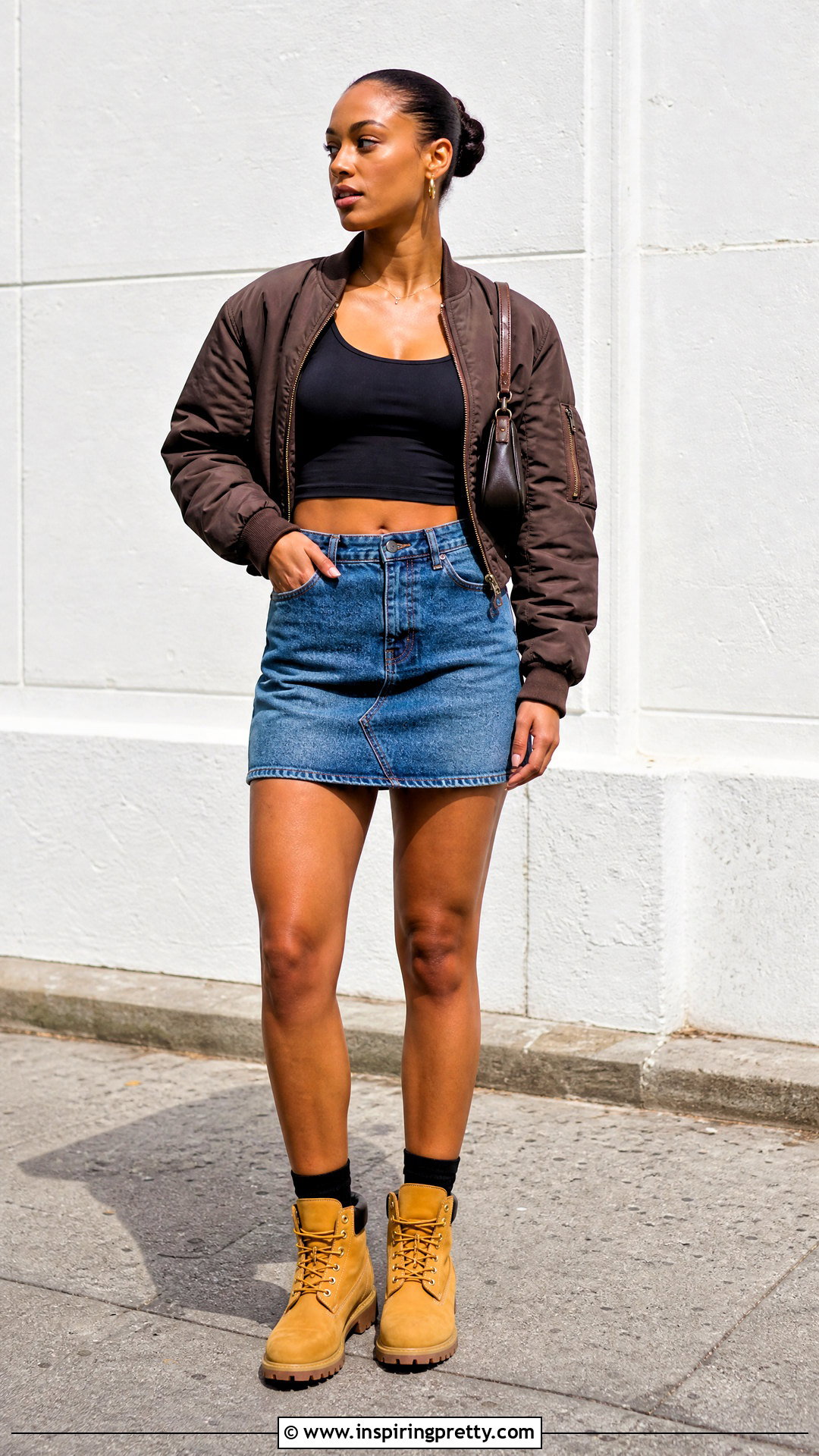 Crop Top With Mini Skirt And Timberland Boots - 20 Timberland Crop Top outfit ideas