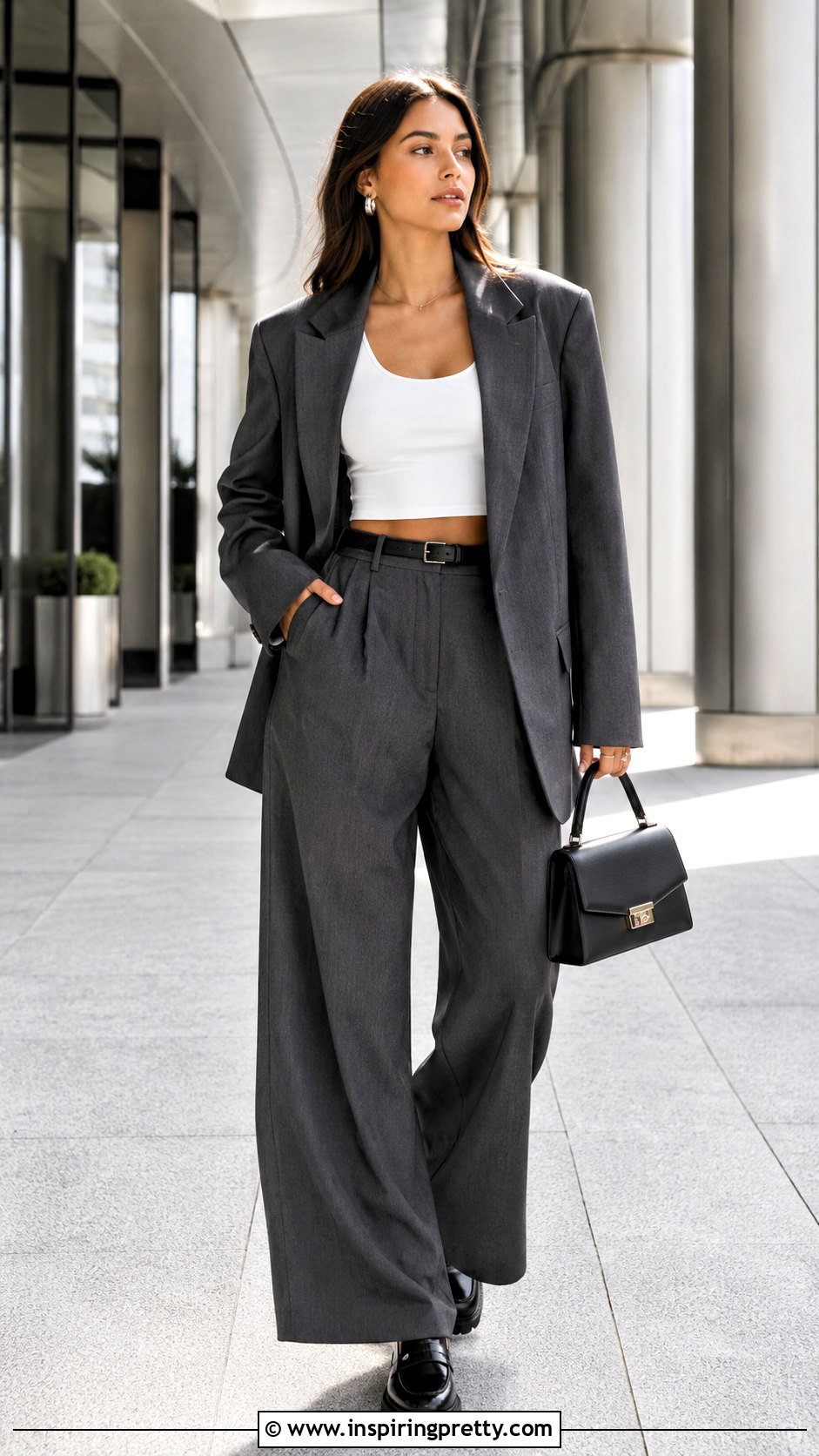 Crop Top With Oversized Blazer And Trousers - 20 Tanner Buchanan Crop Top outfit ideas