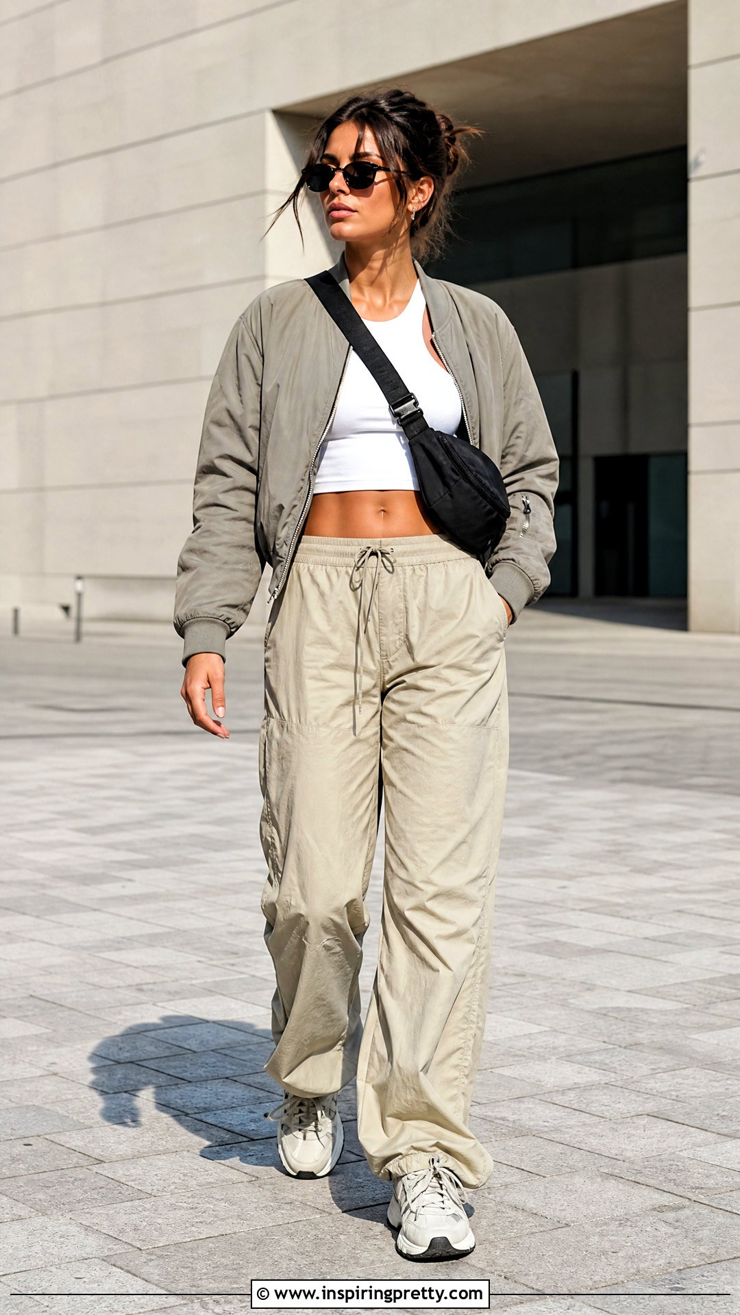 Crop Top With Parachute Pants - 50 crop tops outfit ideas
