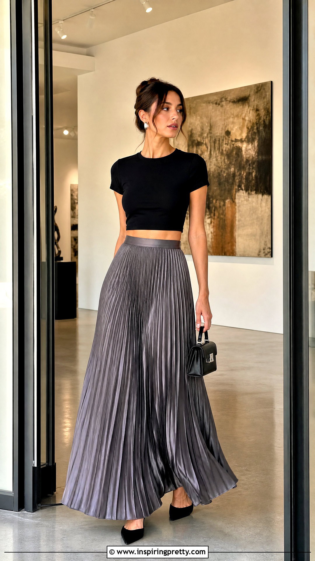 Crop Top With Pleated Long Skirt - 50 crop top with long skirt outfit ideas