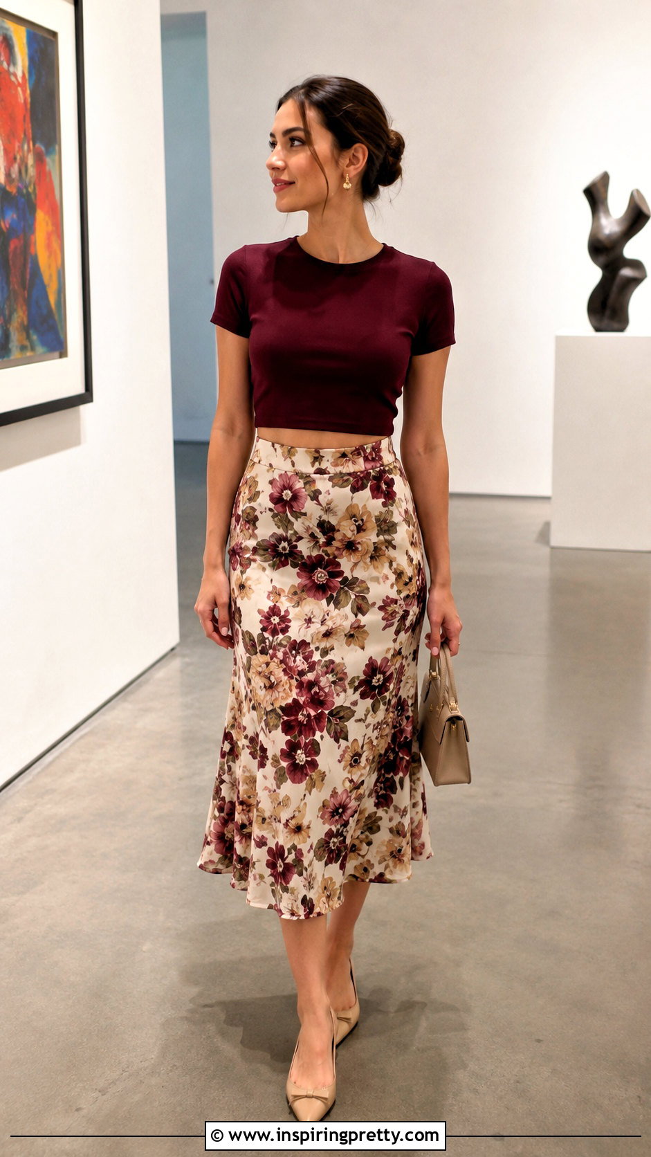 Crop Top With Printed Midi Skirt - 20 Crop Top Dress To Impress outfit ideas