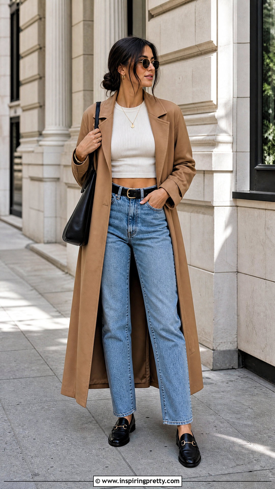 Crop Top With Trench Coat And Jeans - 50 outfits con crop tops