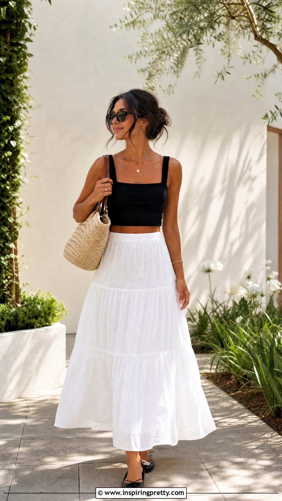 Crop Top With White Tiered Maxi Skirt - 20 Trendy Crop Top Styling Tips