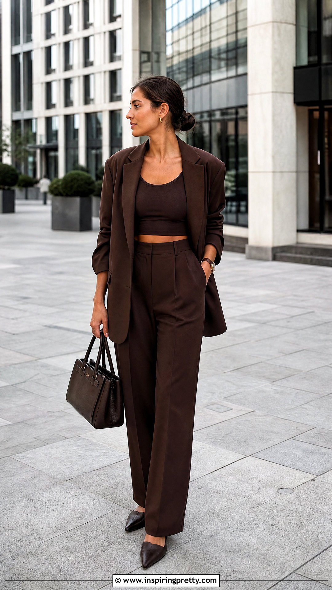 Crop Top With a Monochrome Suit - 50 crop tops for women outfit ideas