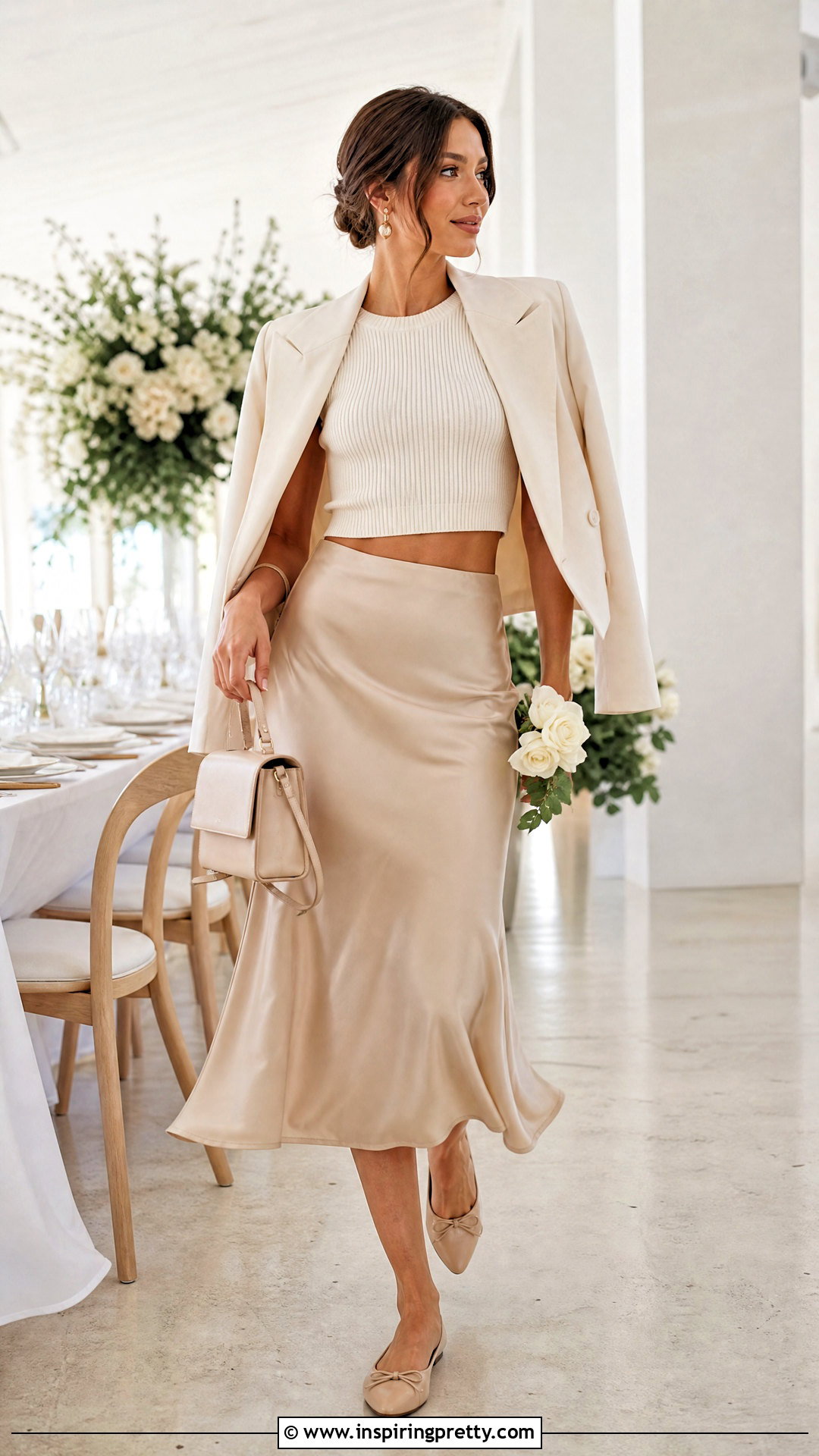 Crop Top With a Satin Midi Skirt - 50 crop tops for women outfit ideas
