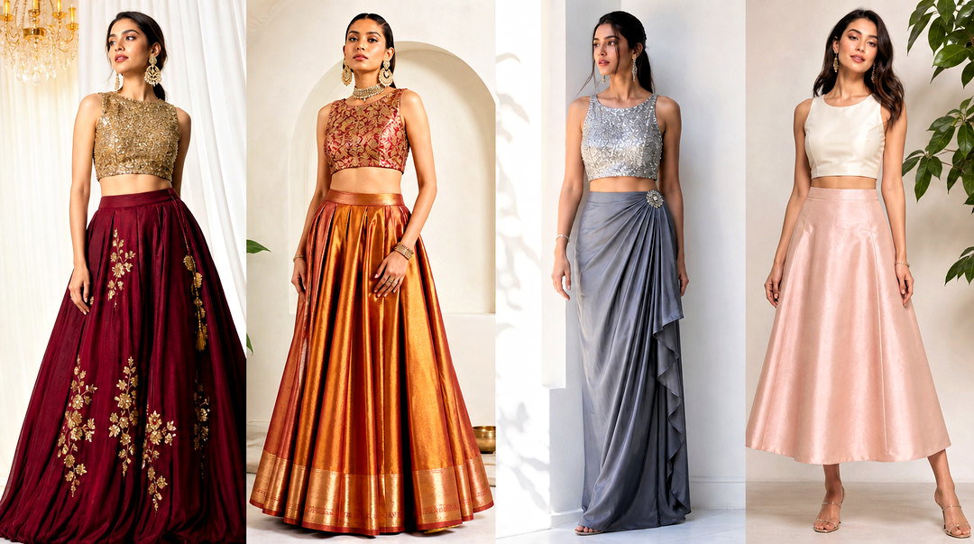 25 Crop Top and Skirt Indian Party Wear for Women Outfit Ideas