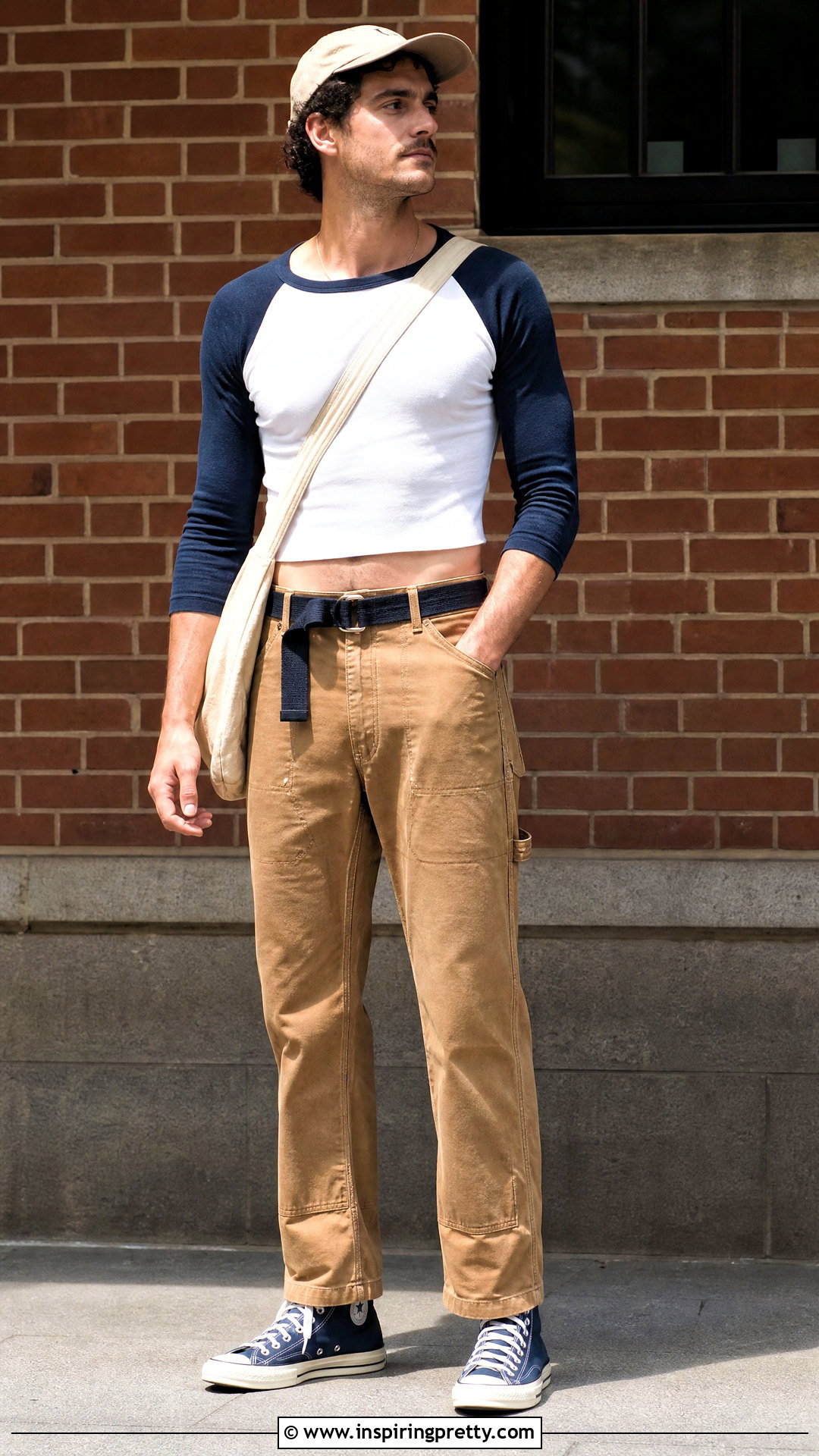 Cropped Baseball Tee With Carpenter Pants - 50 male crop top outfits