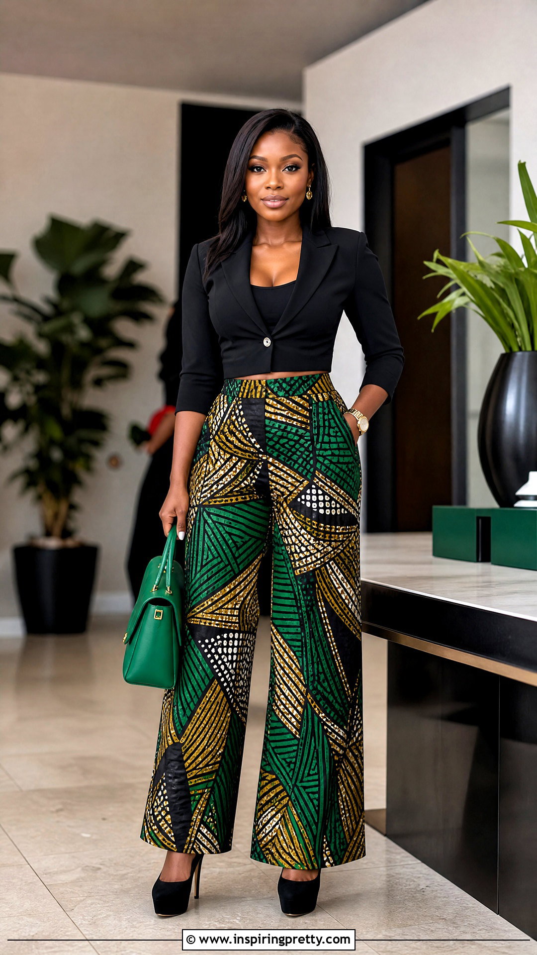 Cropped Blazer Top With Ankara Palazzo Trousers - 50 Ankara Palazzo Trouser And Crop Top outfit ideas