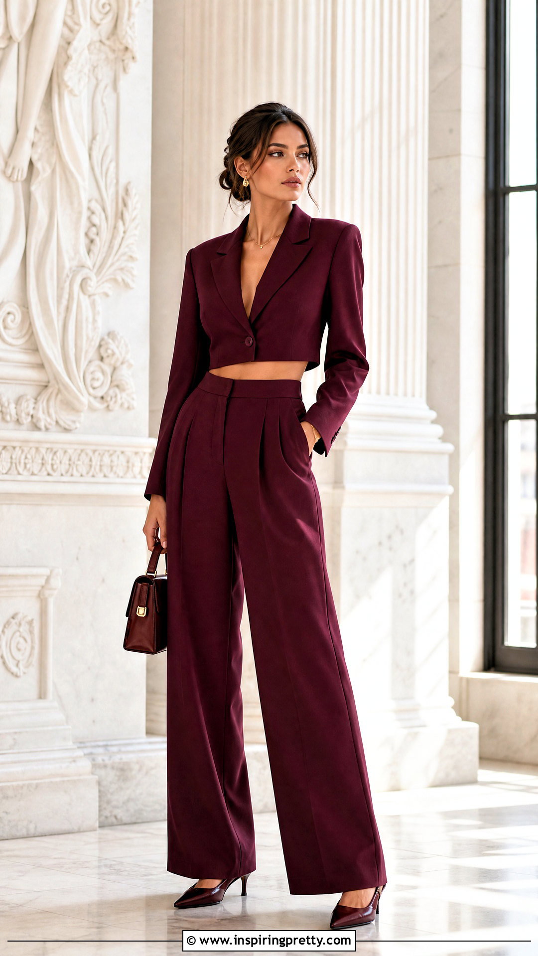 Cropped Blazer Top With Wide Leg Pants - 50 small top big pants outfit ideas