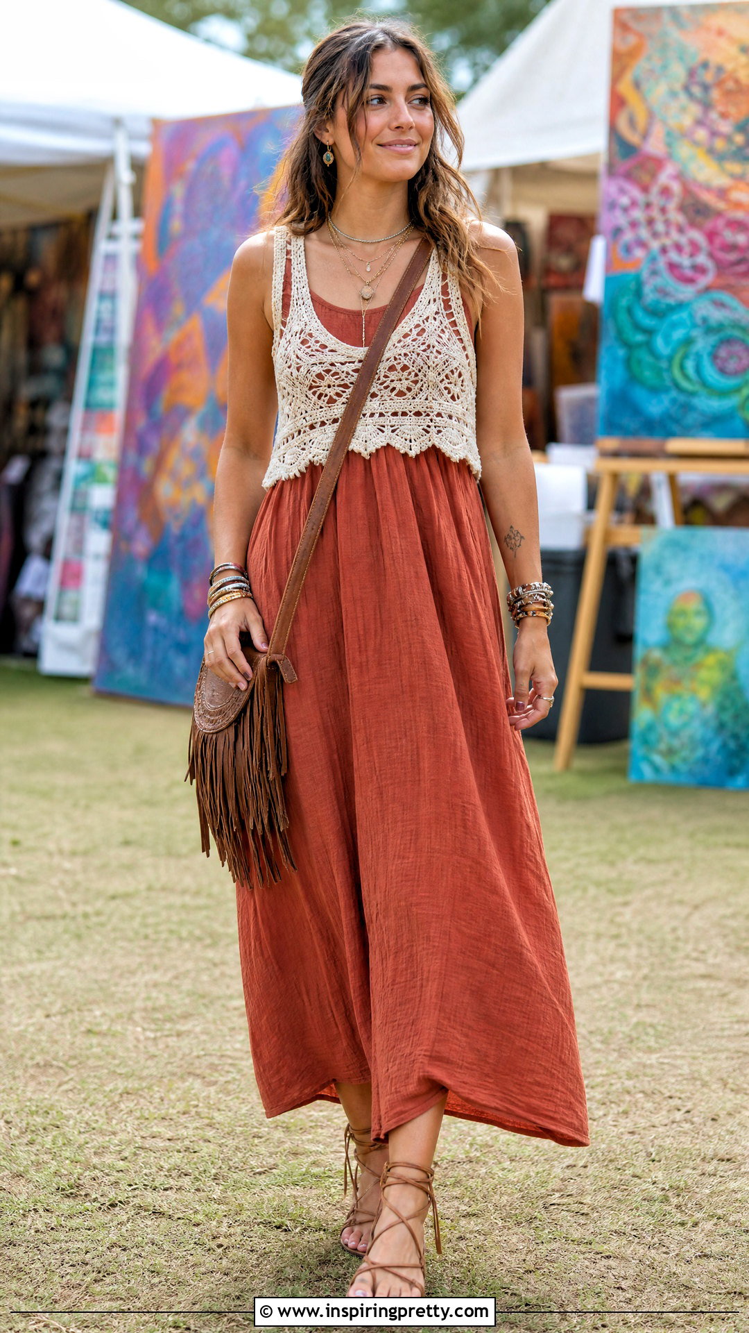 Cropped Bohemian Tank Top Over A Maxi Dress - 25 Bohemian Tank Tops outfit ideas