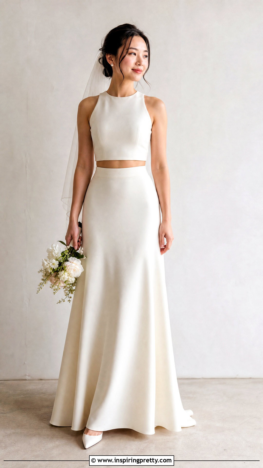 Cropped Bridal Top With High Waisted Skirt - 25 bridal skirts and tops outfit ideas