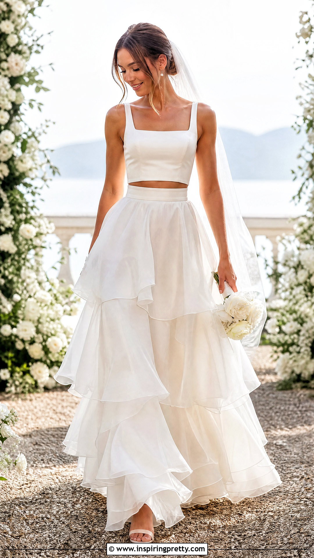 Cropped Bridal Top With Tiered Skirt - 20 bridal top separates