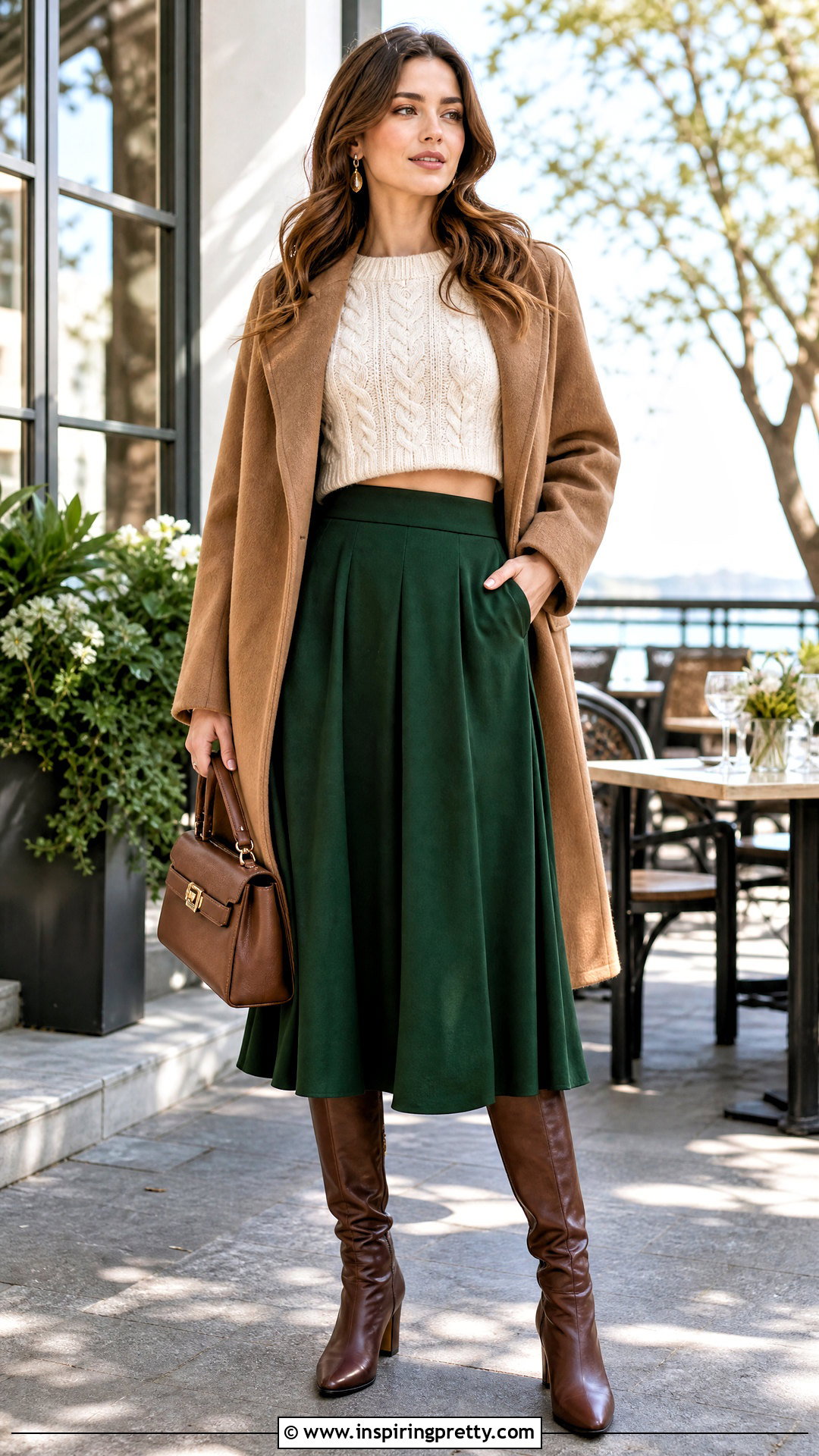 Cropped Cable Knit Sweater With Midi Skirt - 50 crop top designs