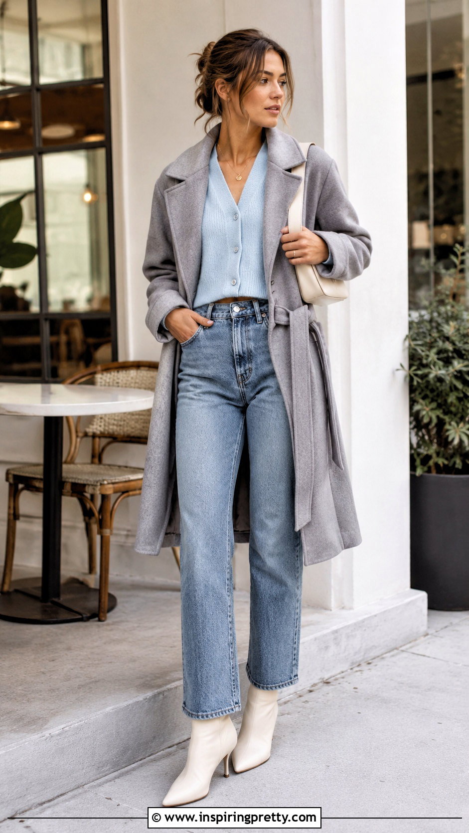 Cropped Cardigan With High Waisted Jeans - 50 cute winter tops outfit ideas