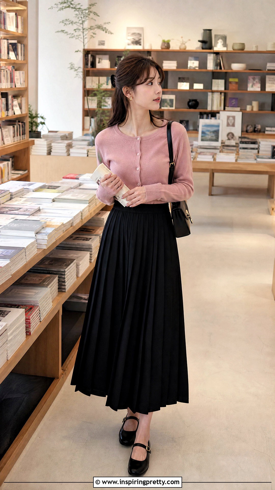 Cropped Cardigan With Long Black Skirt And Mary Jane Flats - 25 Tops To Go With Long Black Skirts