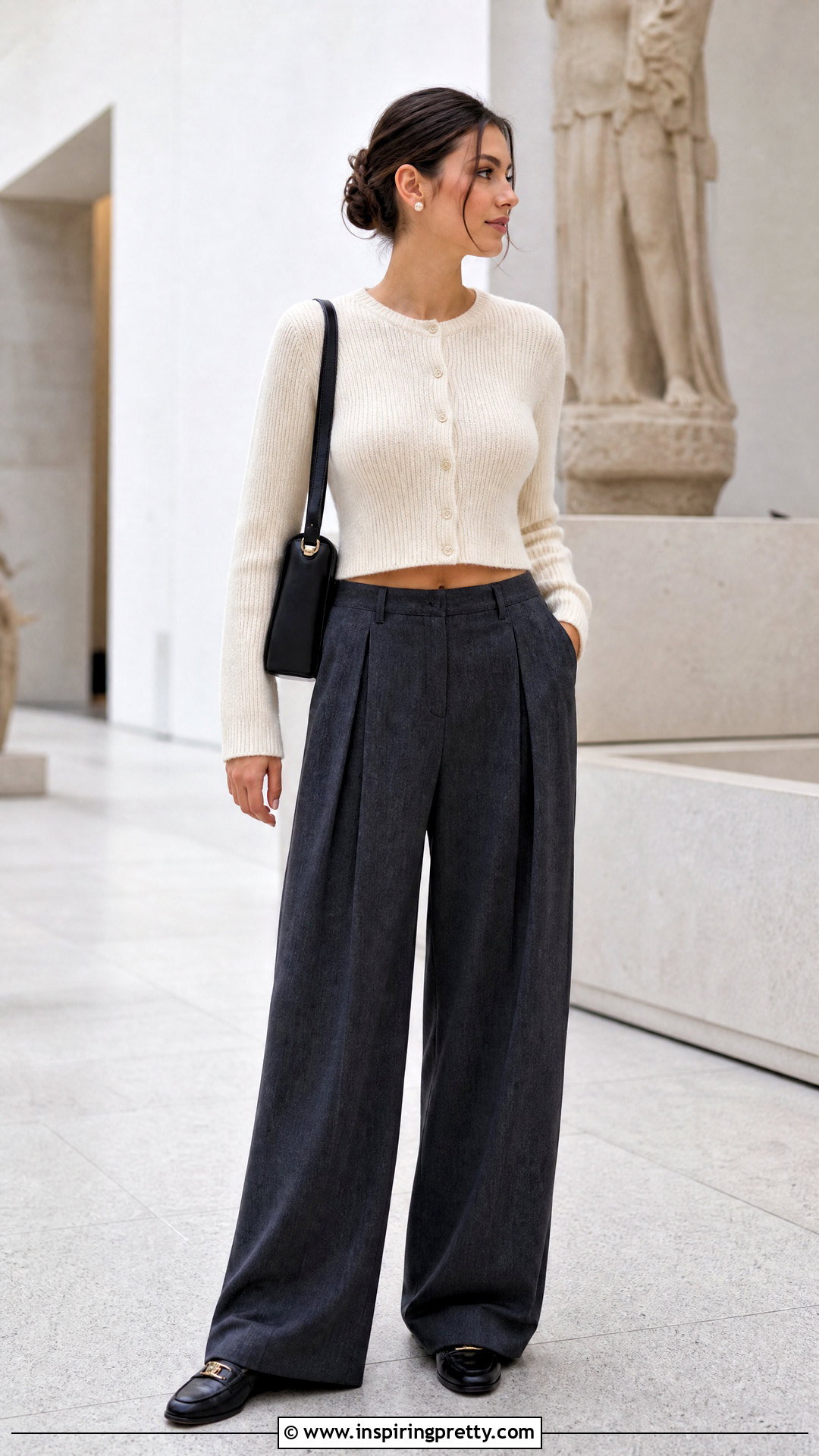 Cropped Cardigan With Palazzo Pants - 50 short top with plazo outfit ideas