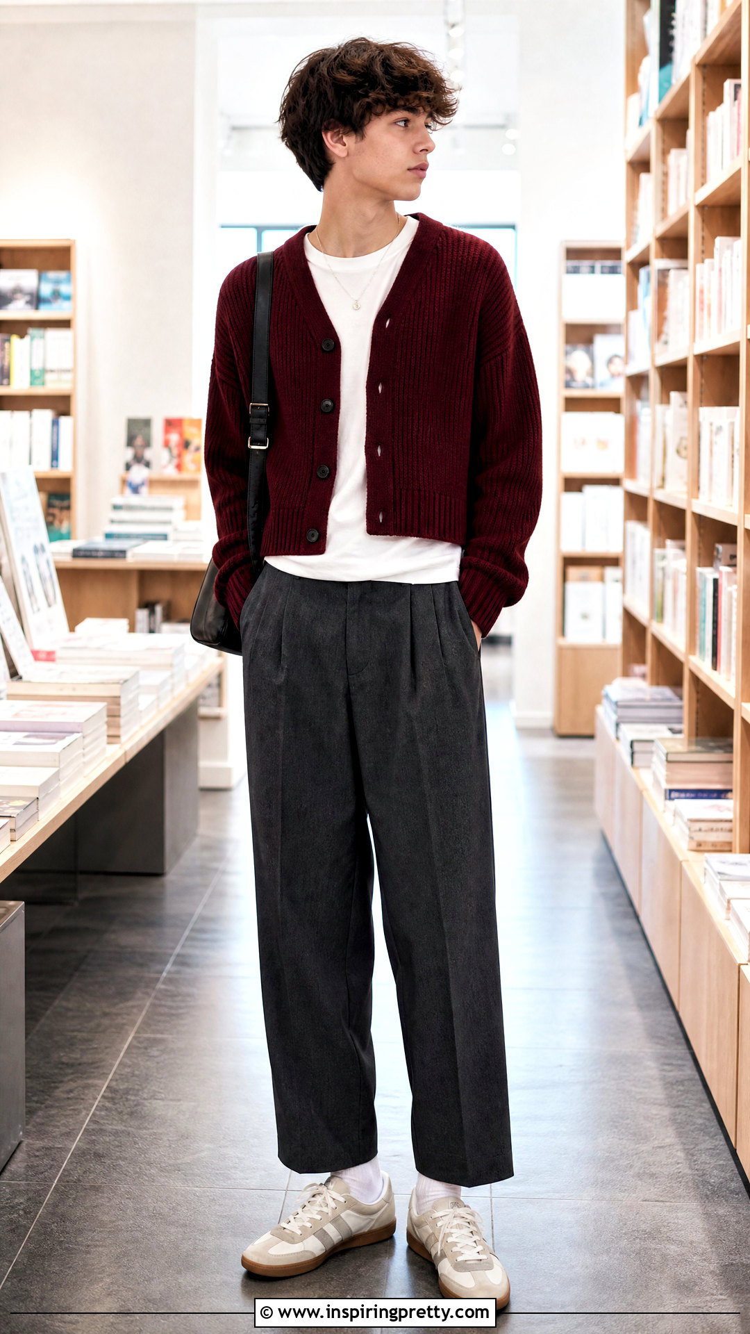 Cropped Cardigan With Relaxed Trousers - 50 boys in crop tops outfit ideas