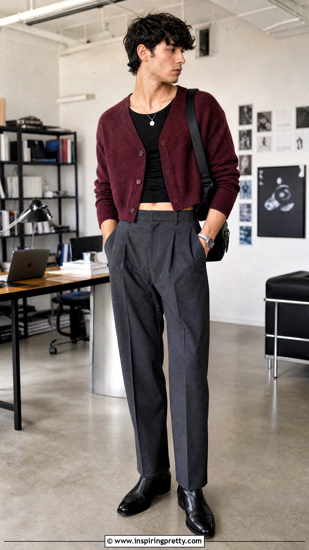 Cropped Cardigan With Tailored Trousers - 50 male crop top outfit ideas